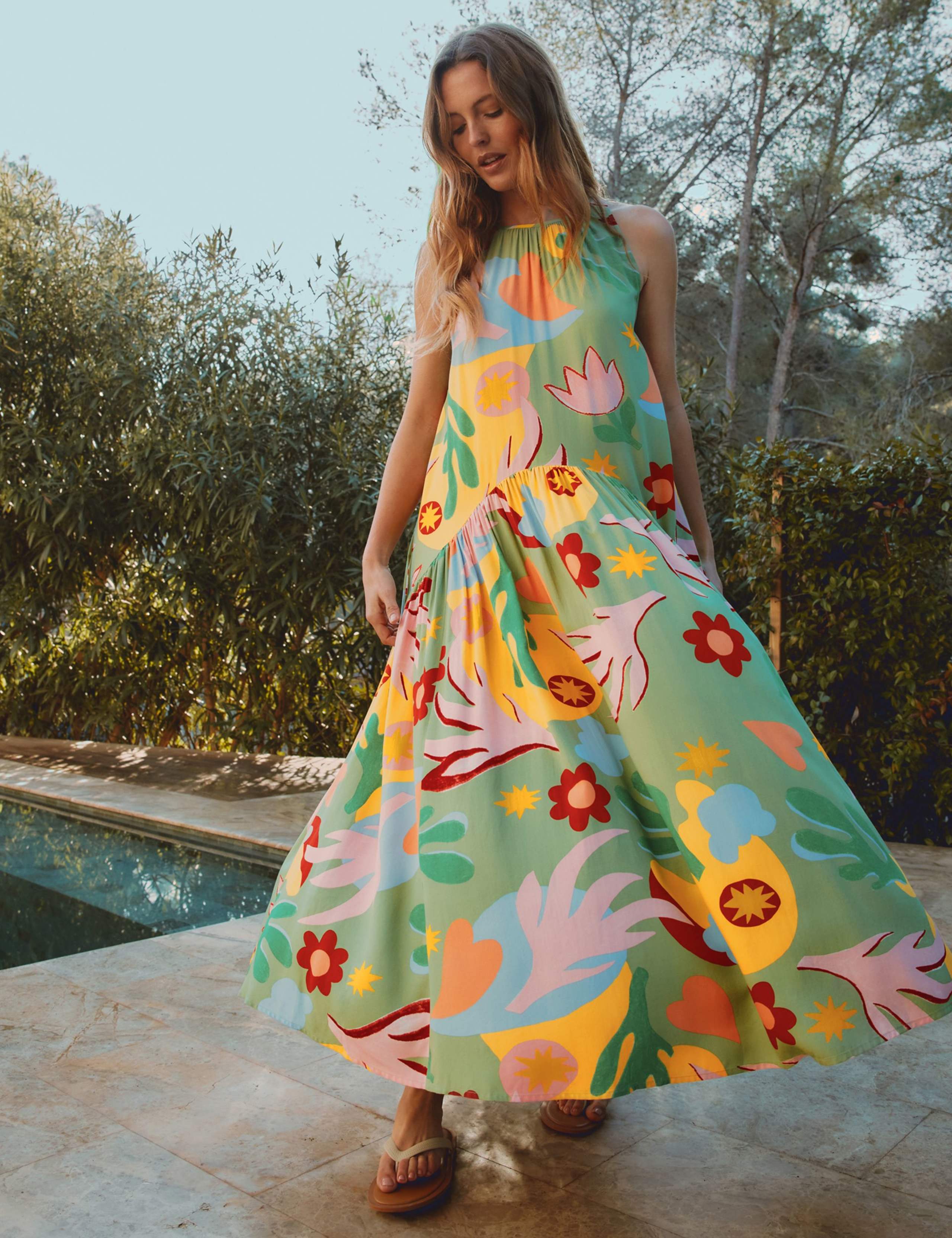 Tropical Print Halterneck Maxi Dress