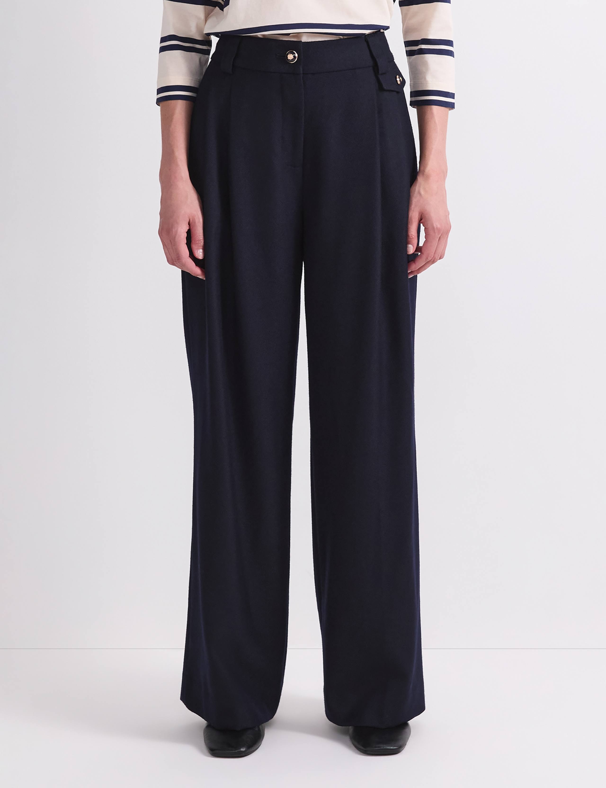 Wool Rich Pleat Front Straight Leg Trousers