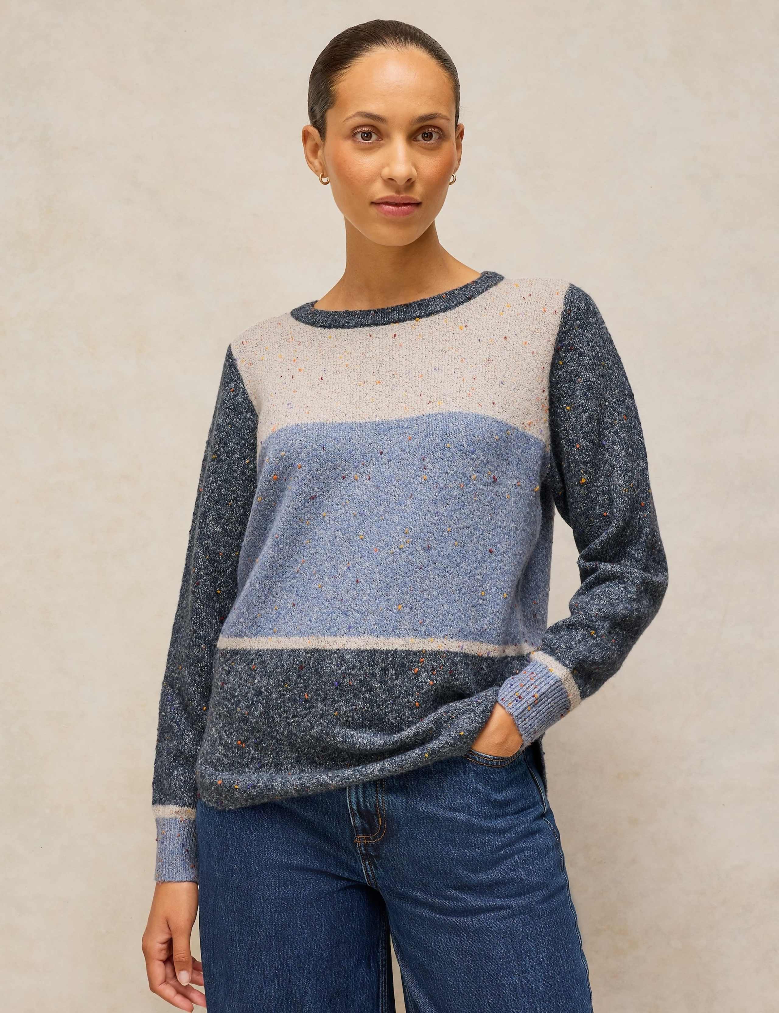 Colour Block Nep Crew Neck Jumper