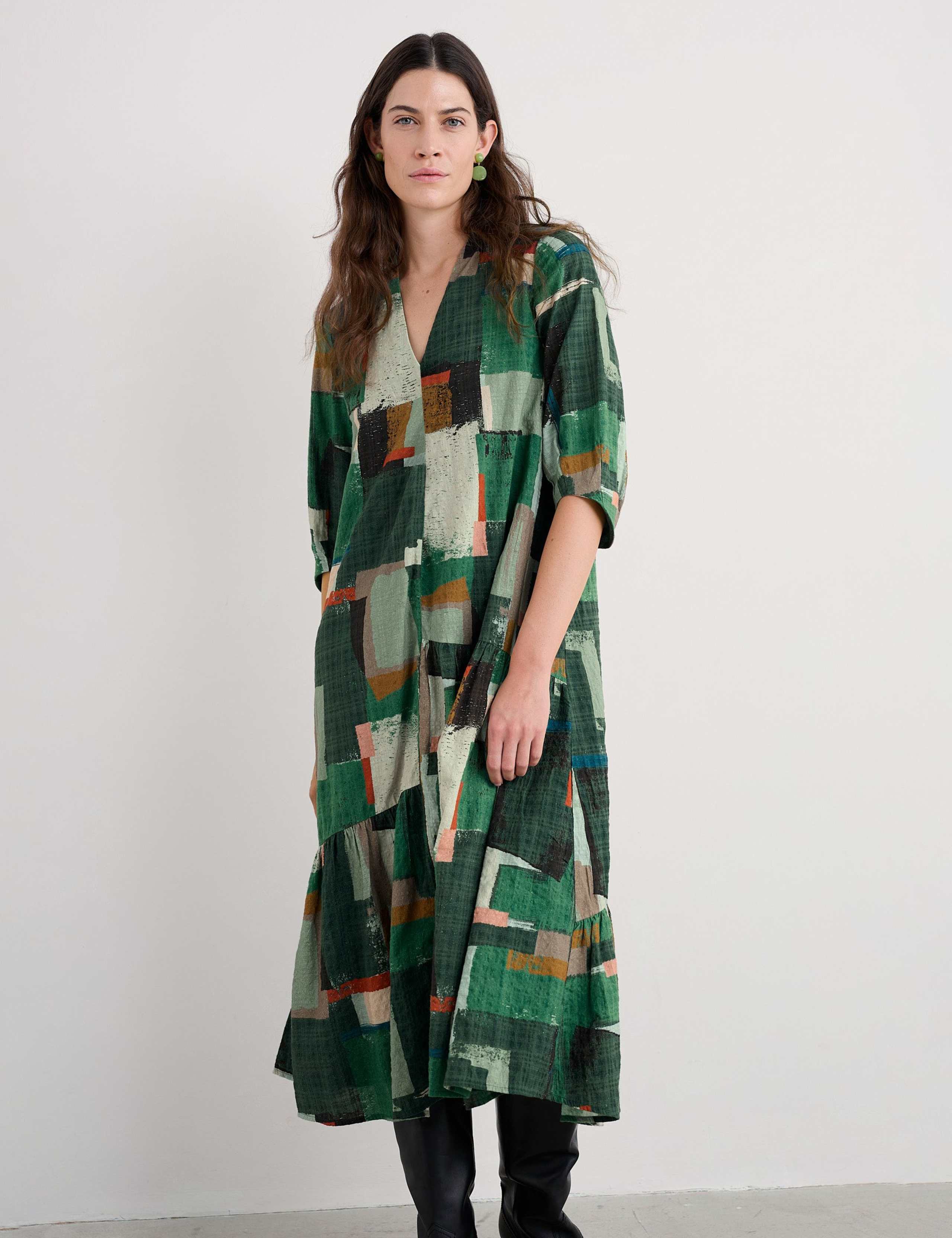 Cotton Rich Printed Midaxi Tiered Dress
