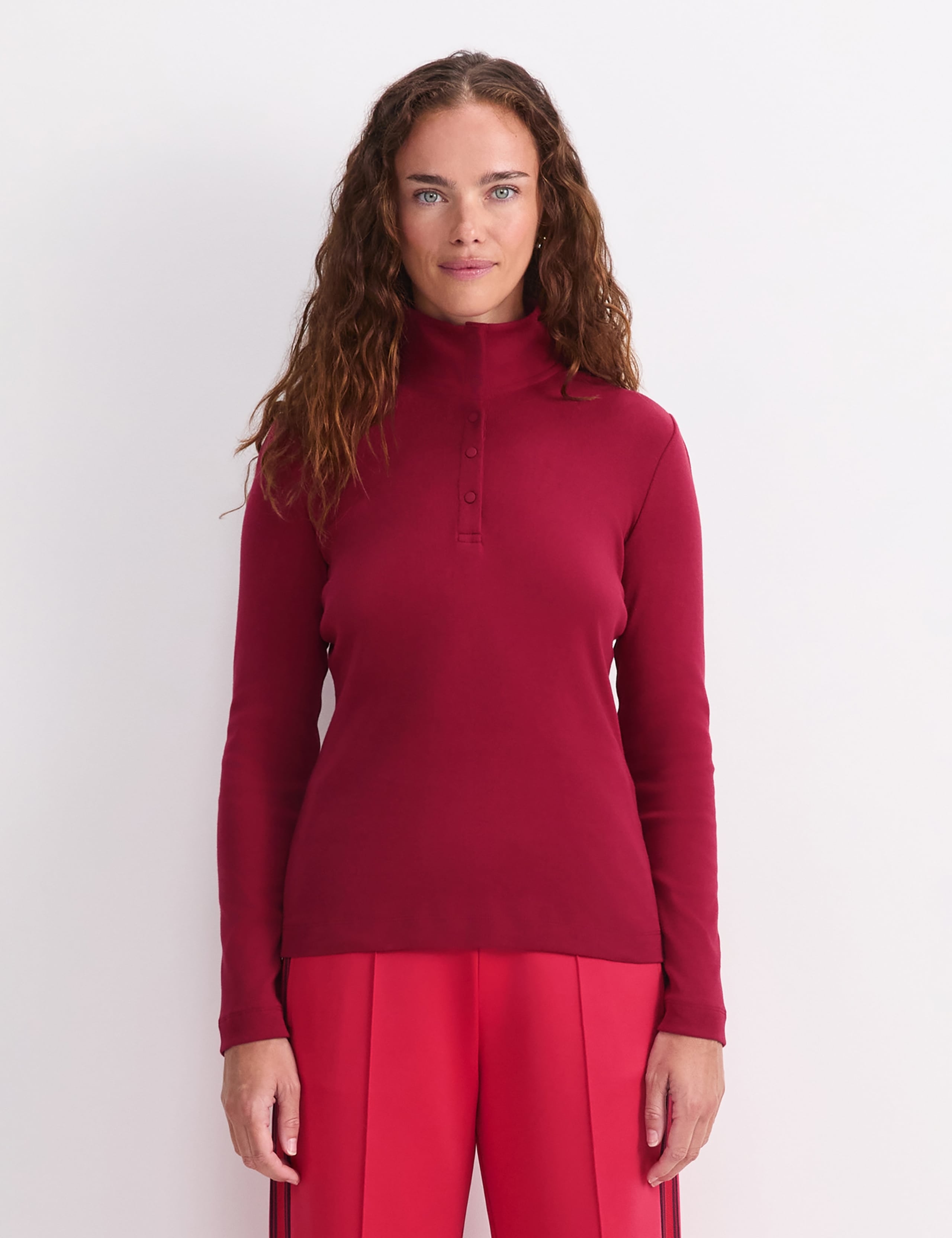 Pure Cotton Ribbed Funnel Neck Top