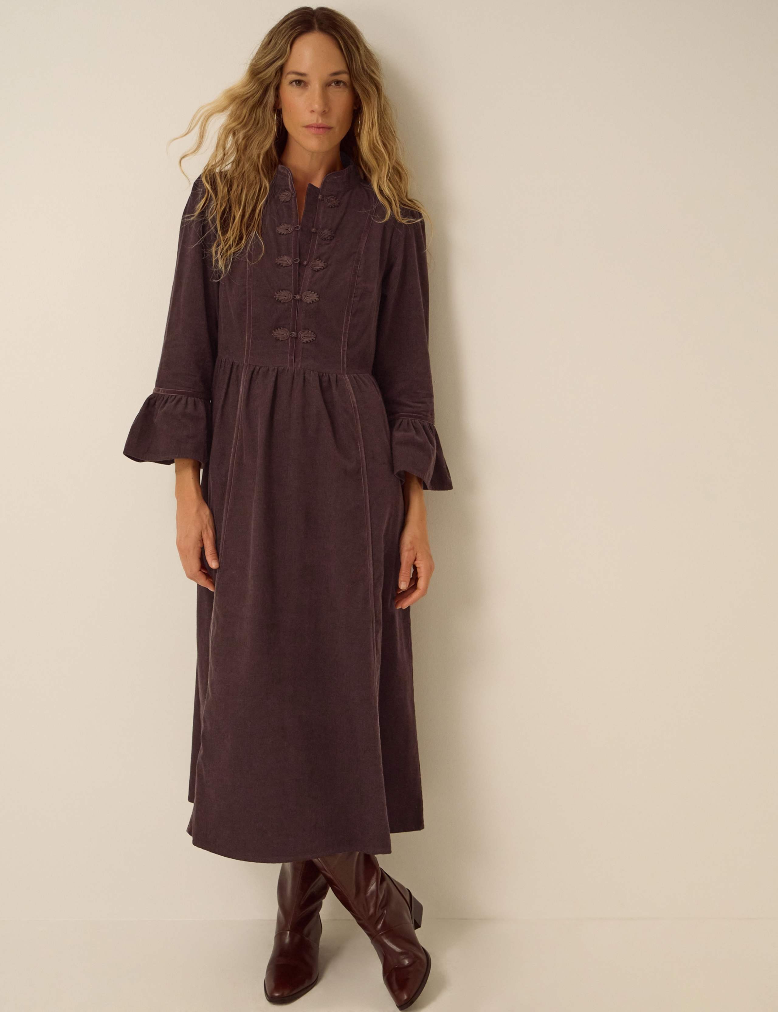 Cord High Neck Midi Dress