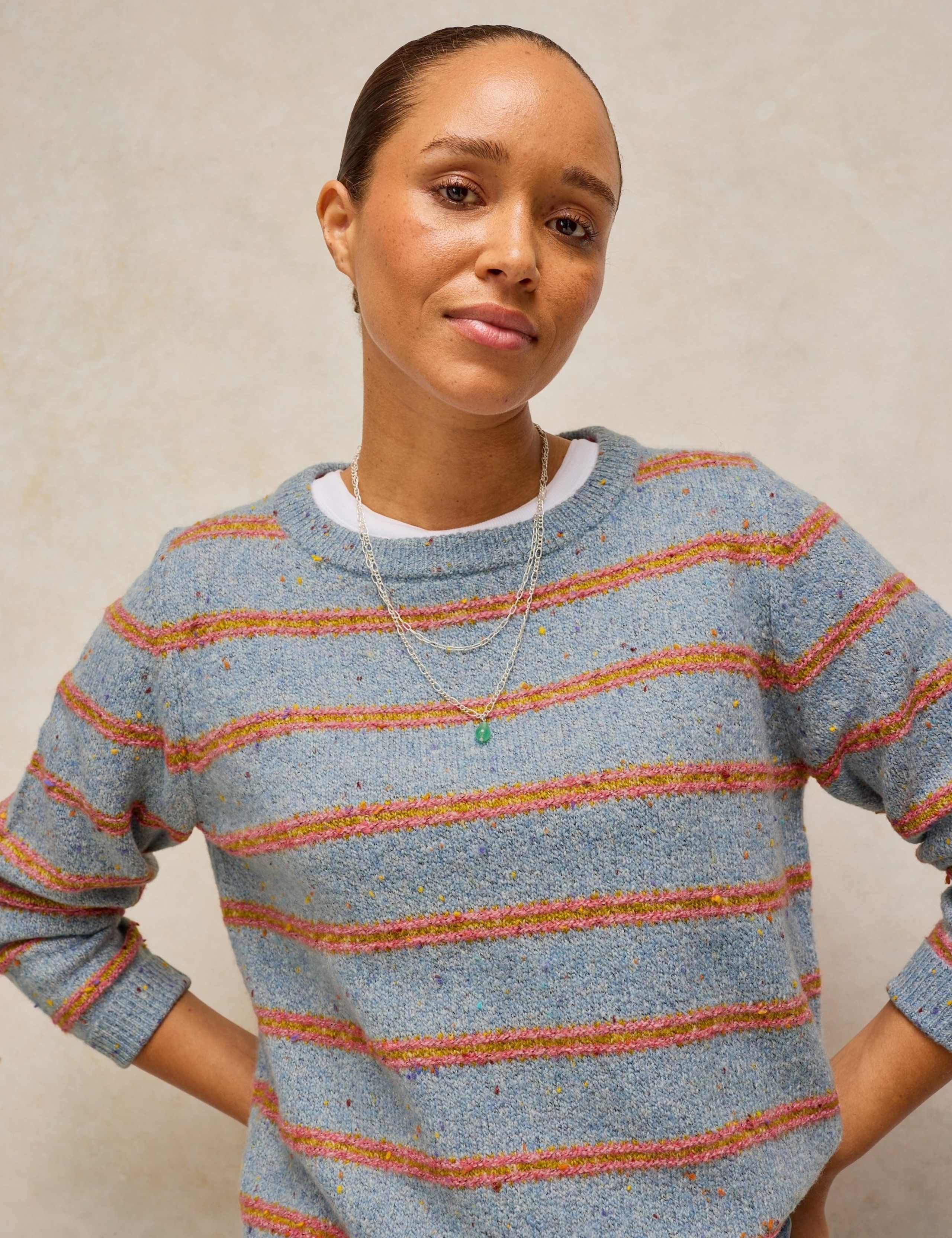 Stripe Nep Yarn Crew Neck Jumper