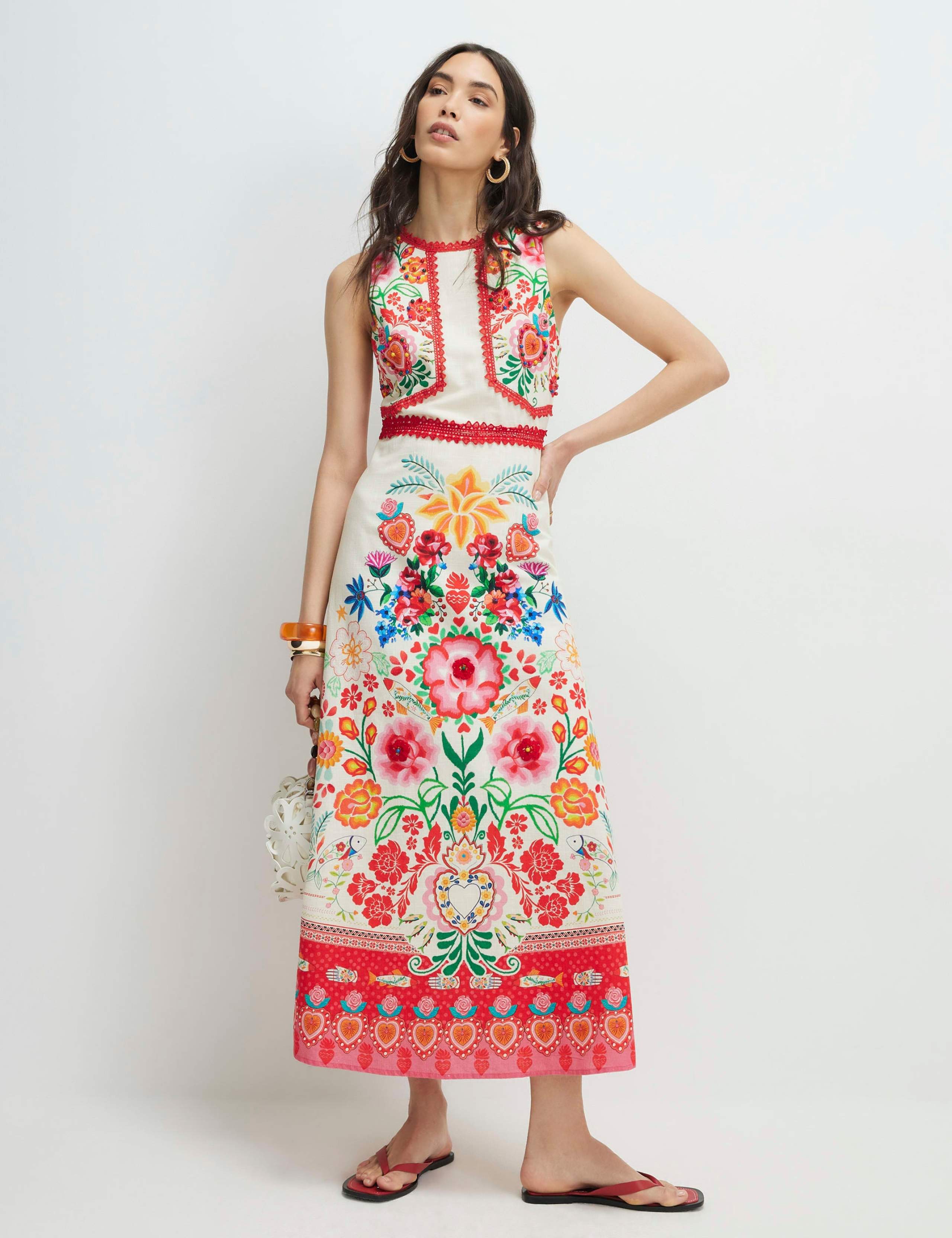 Pure Cotton Floral Midaxi Column Dress