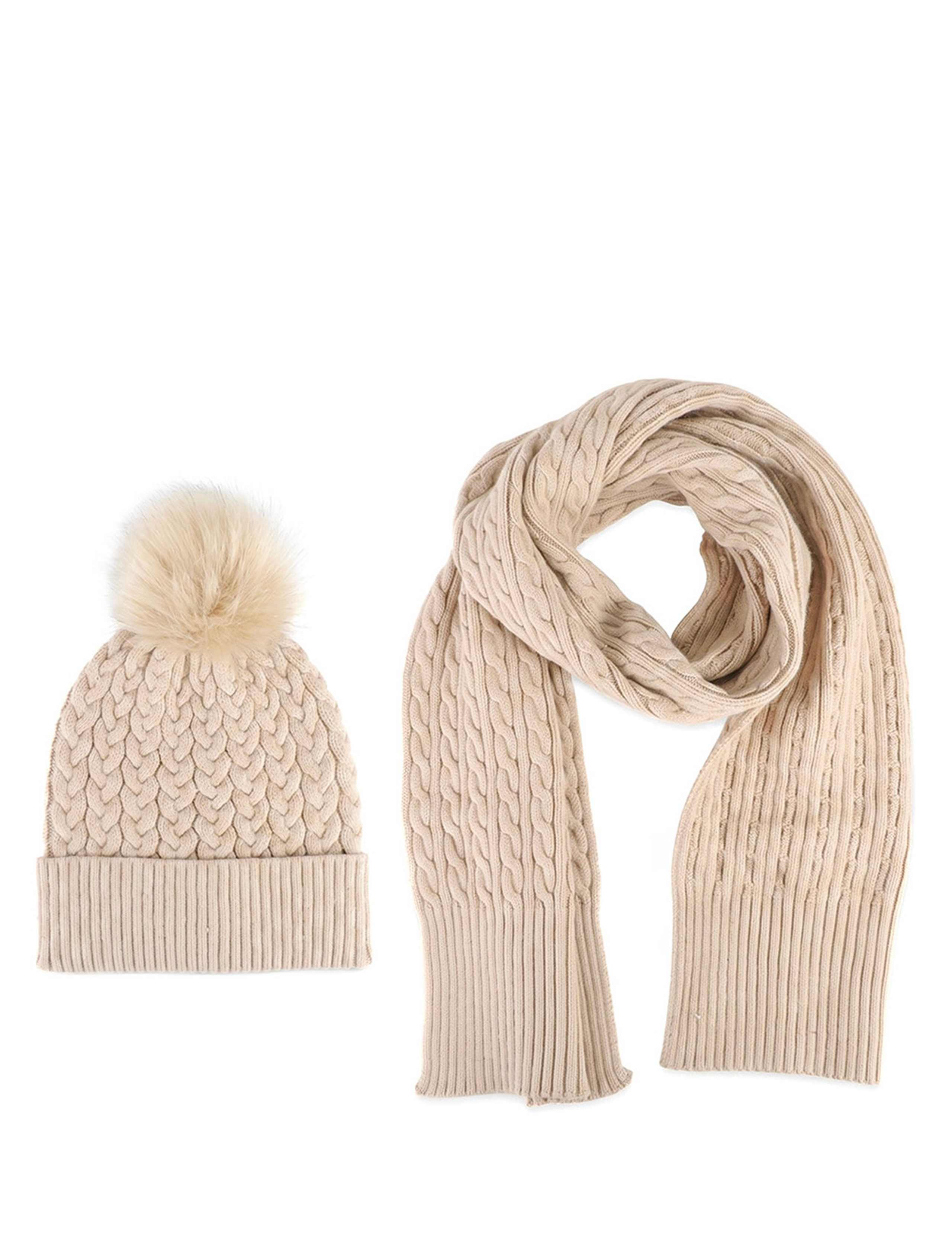 Knitted Pom Hat And Scarf Set