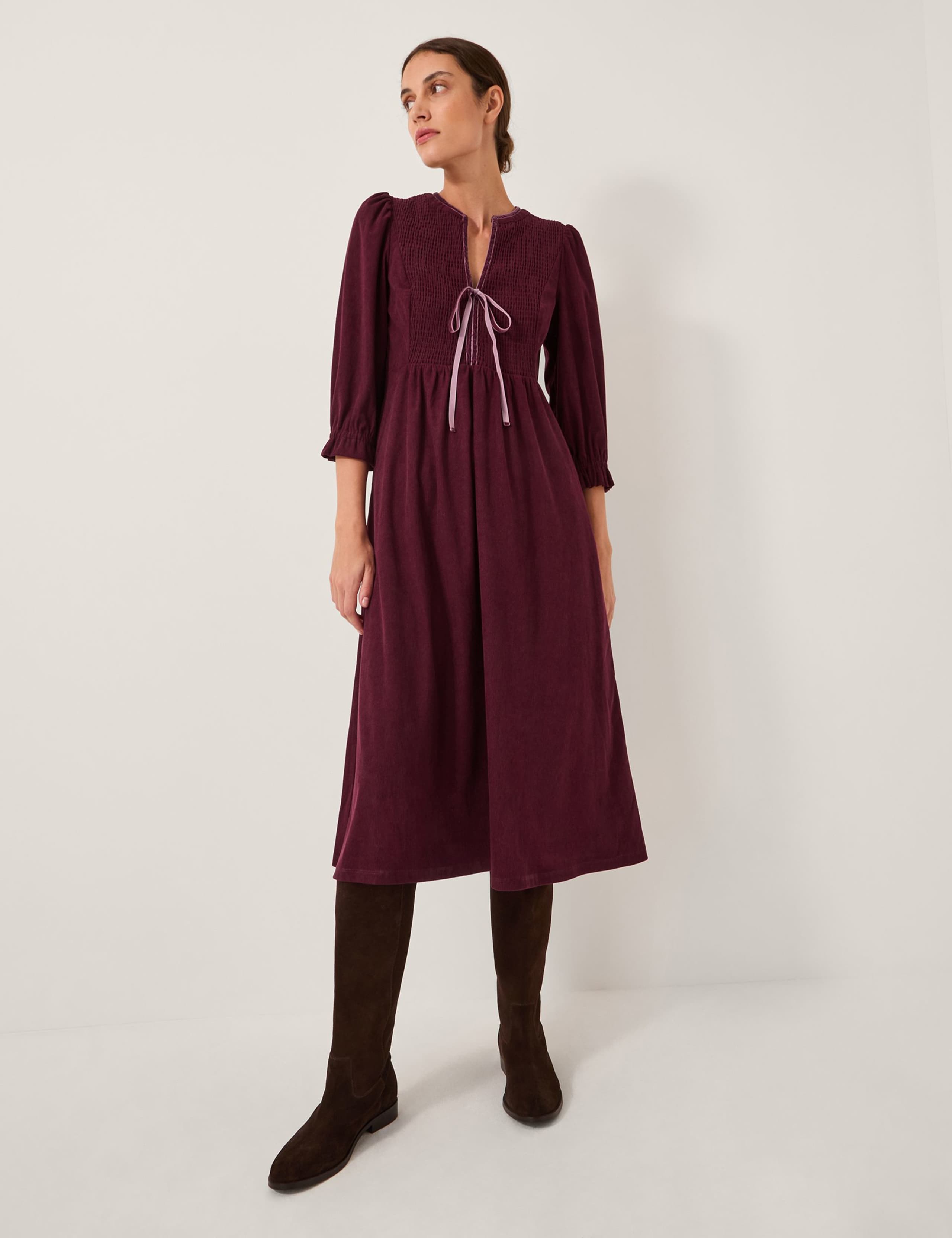 Corduroy Smocked Midi Dress
