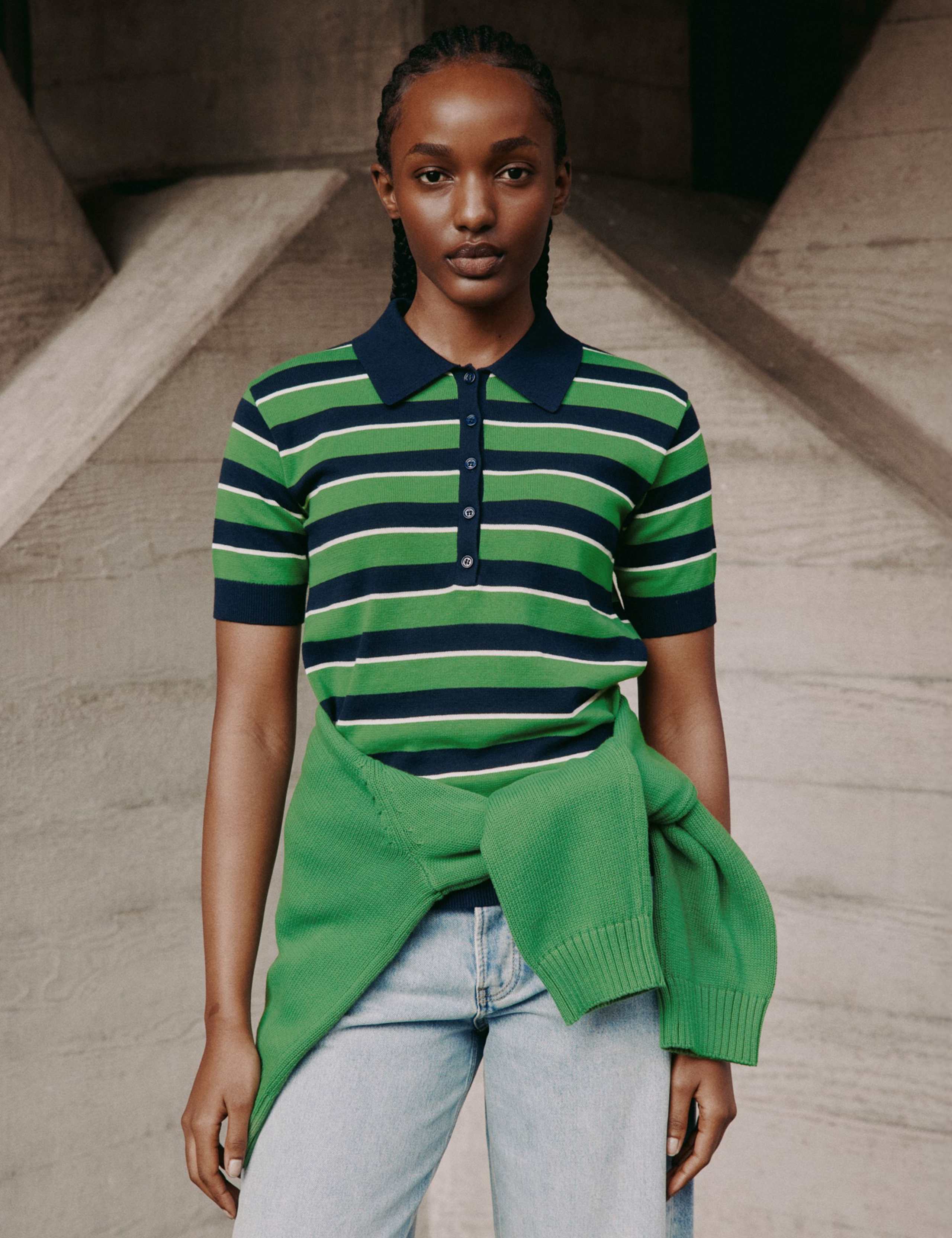 Pure Cotton Striped Knitted Polo Shirt