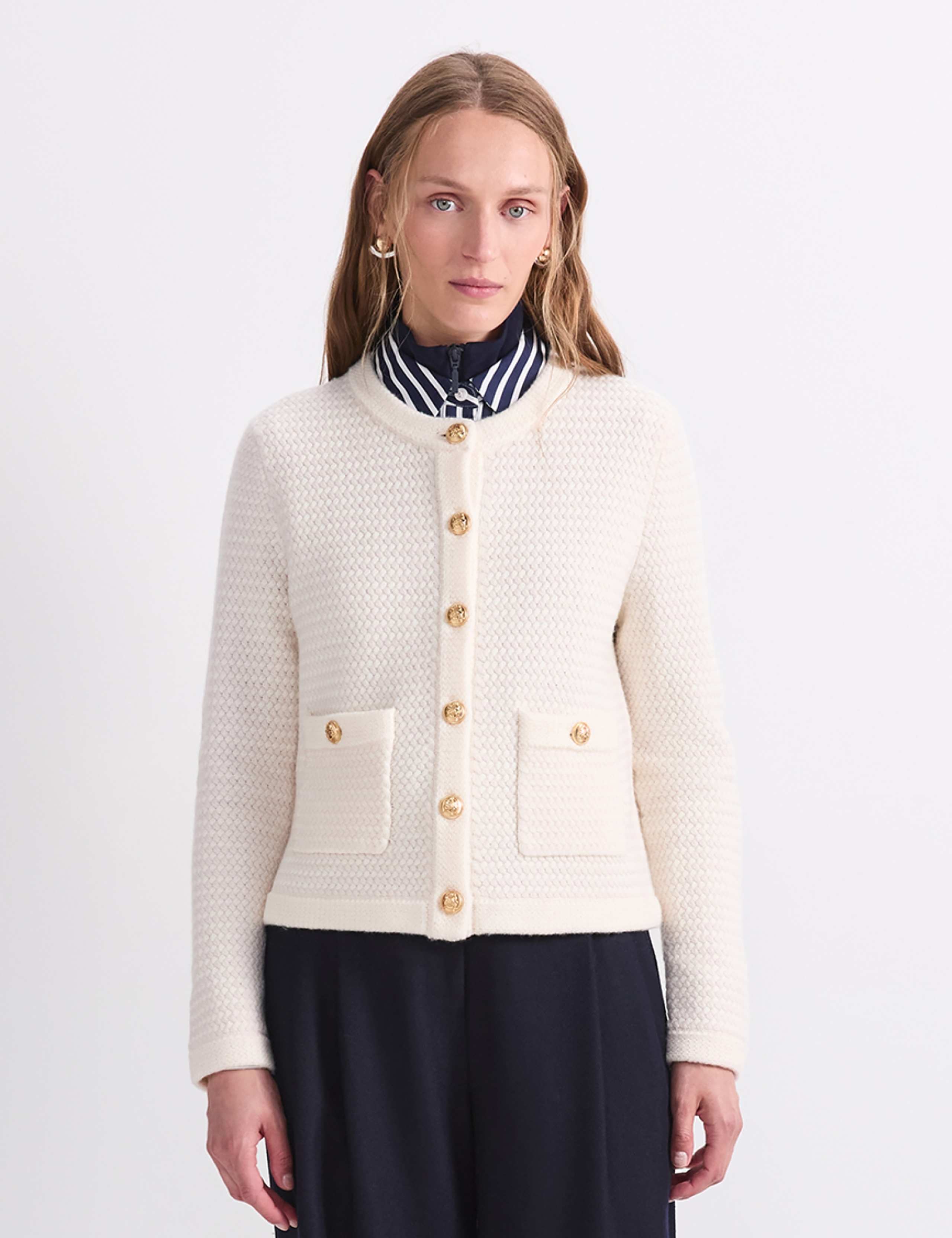 Pure Merino Wool Textured Button Cardigan