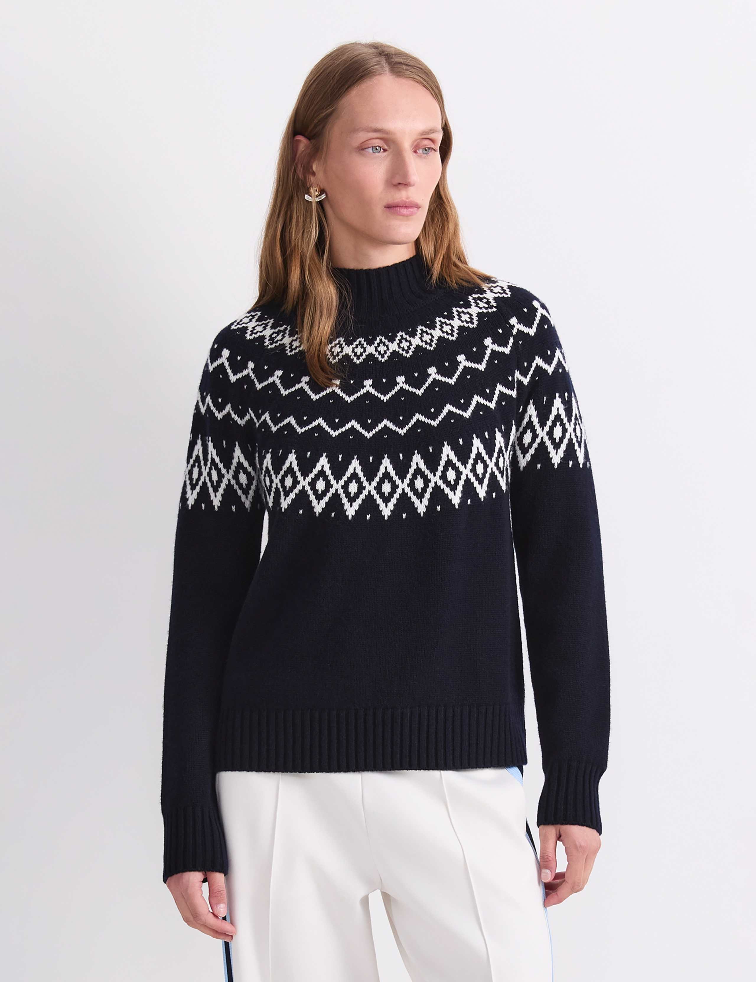 Pure Wool Jacquard High Neck Jumper