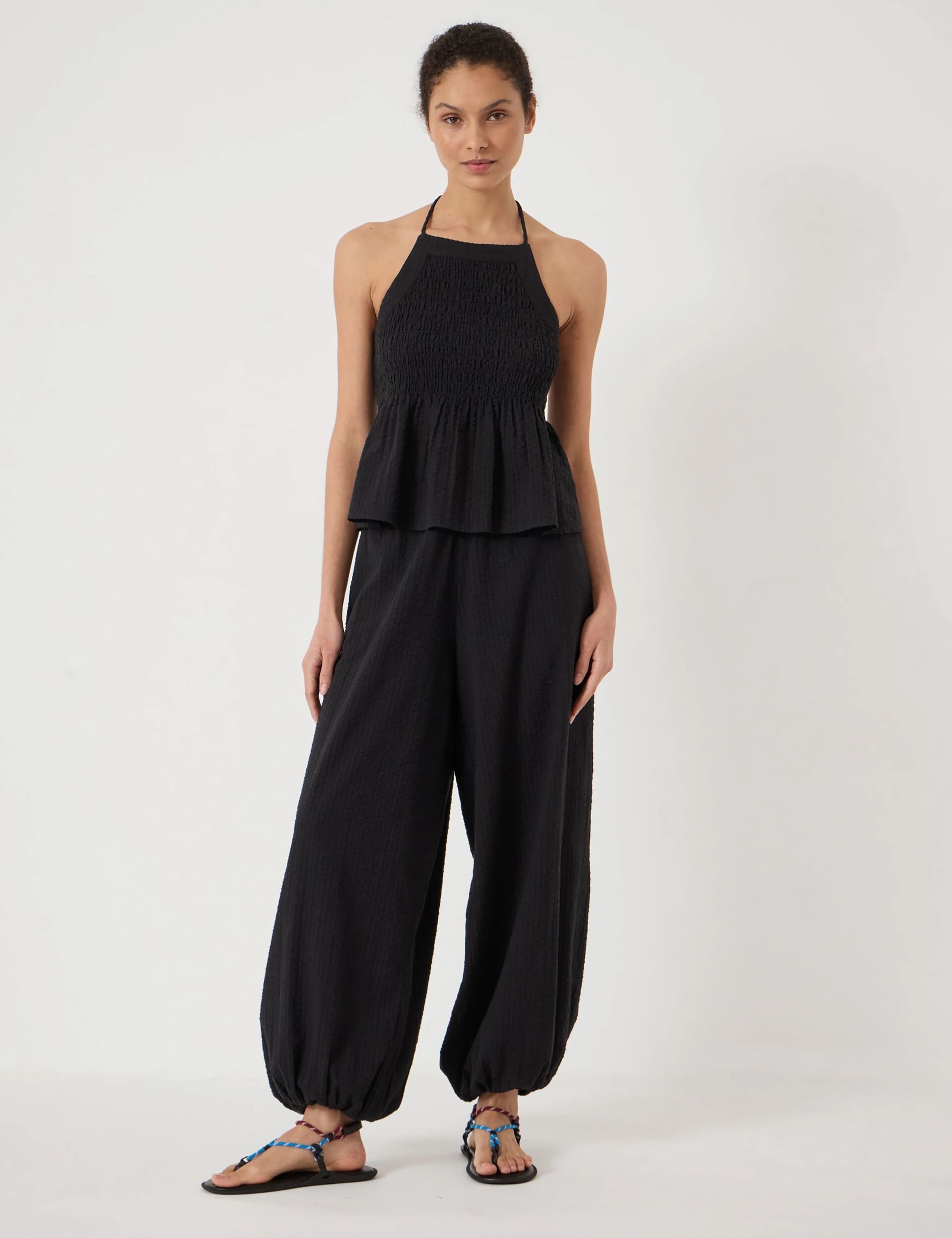 Pure Cotton Seersucker Balloon Trousers