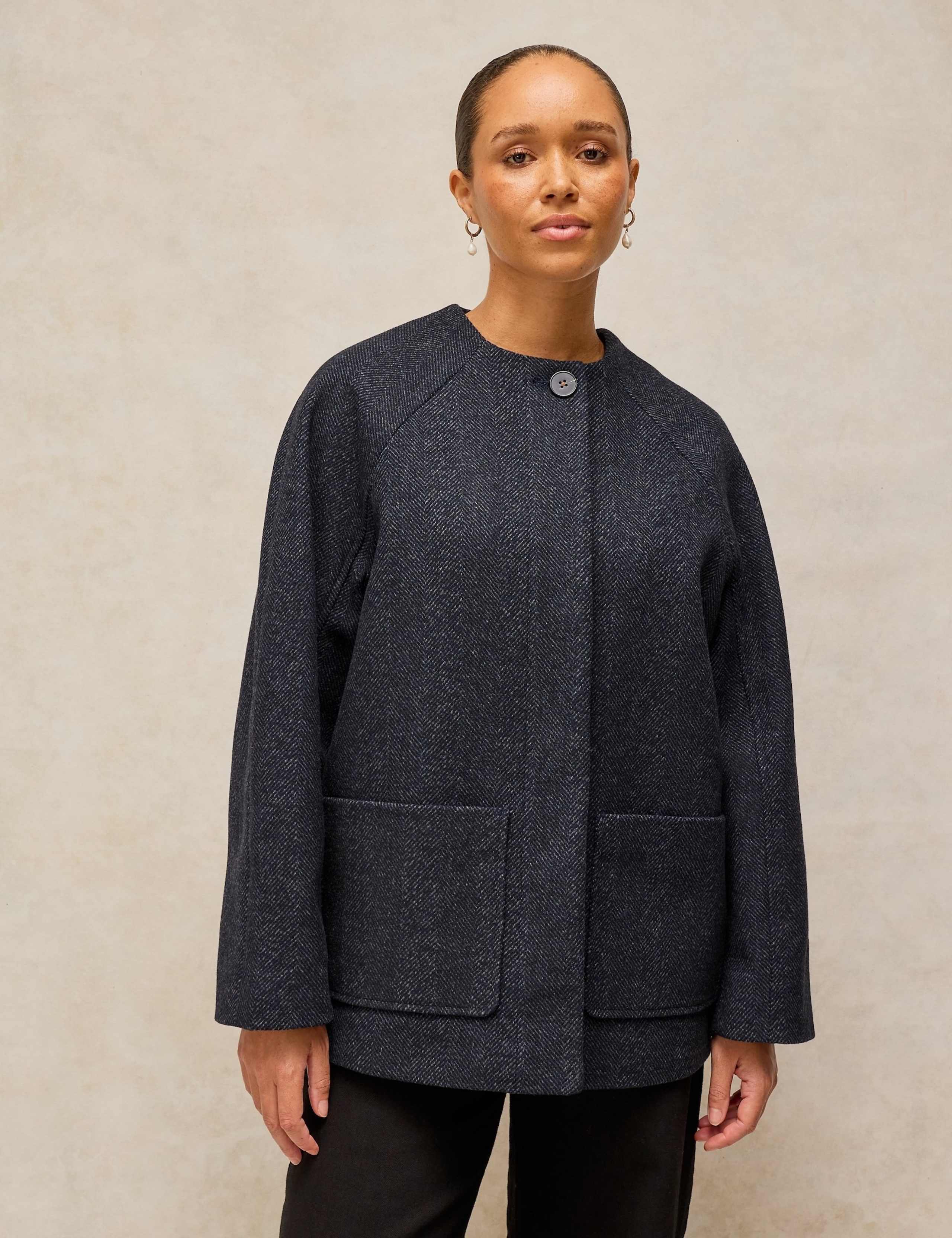Wool Blend Button-Off Scarf Coat
