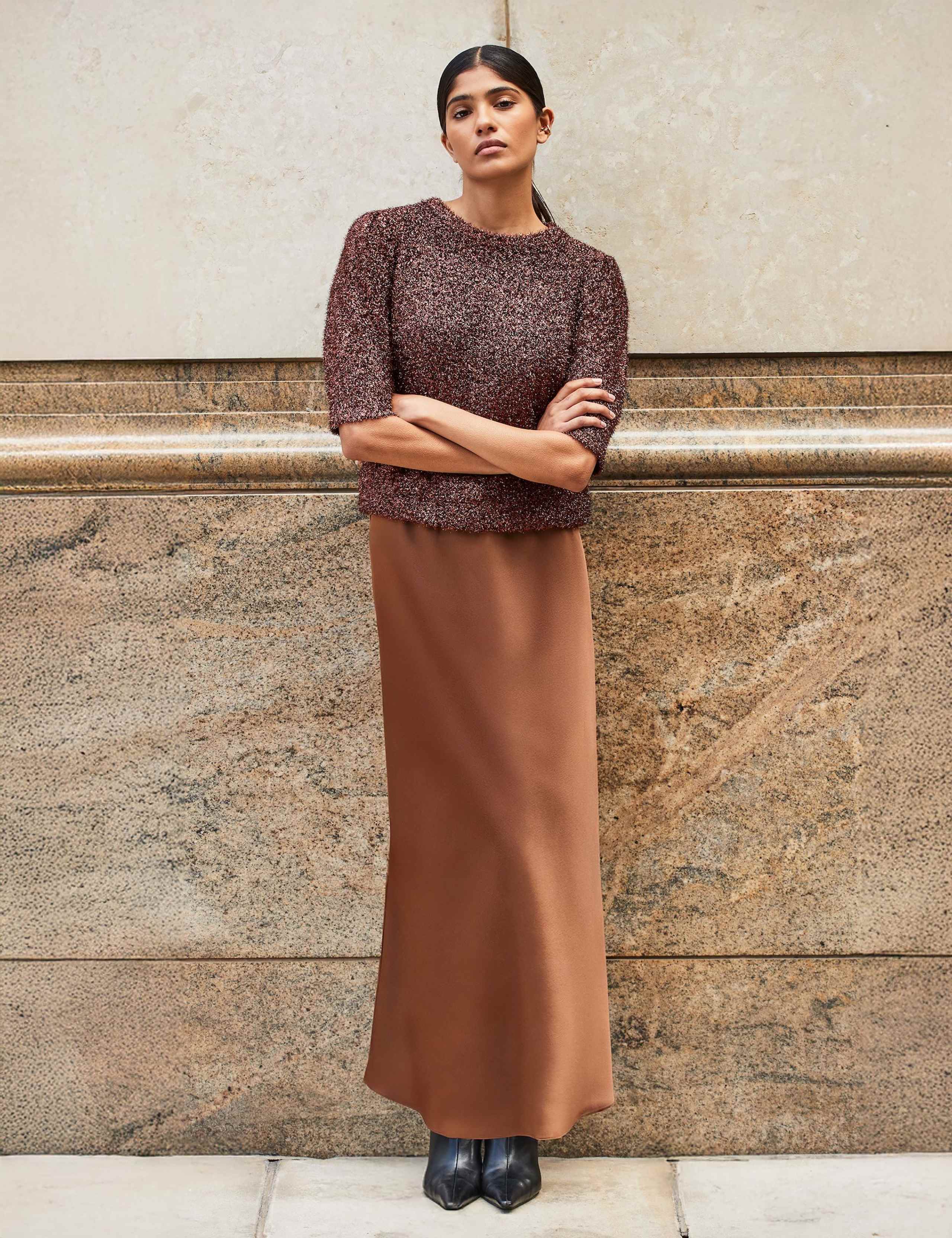 Satin Midi Slip Skirt