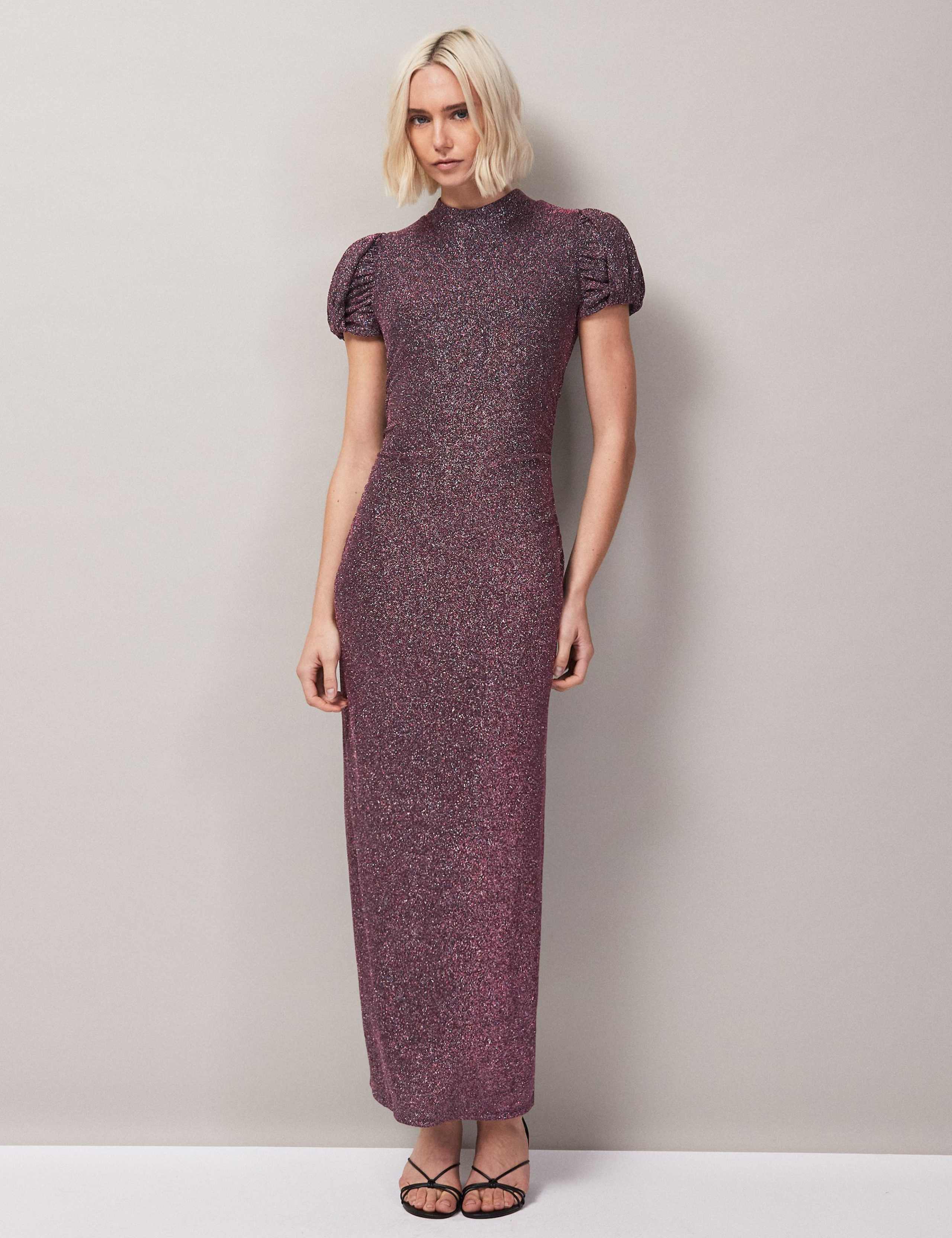 Sparkly High Neck Midi Column Dress