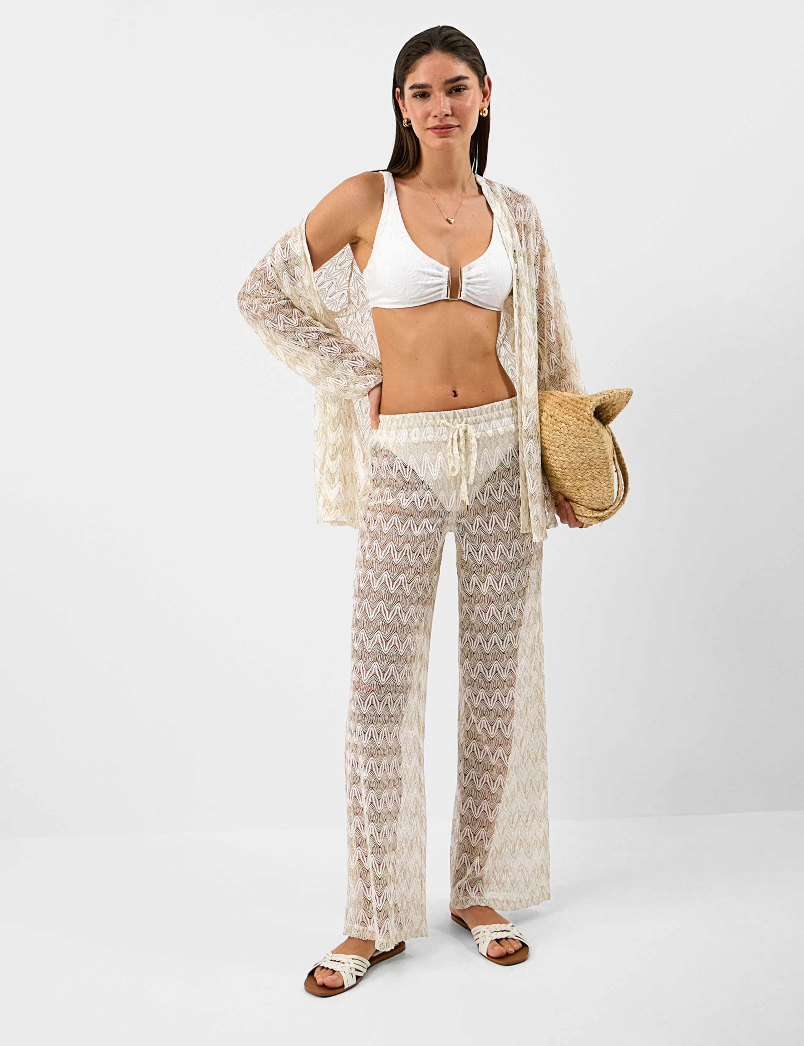 Striped Metallic Drawstring Beach Trousers