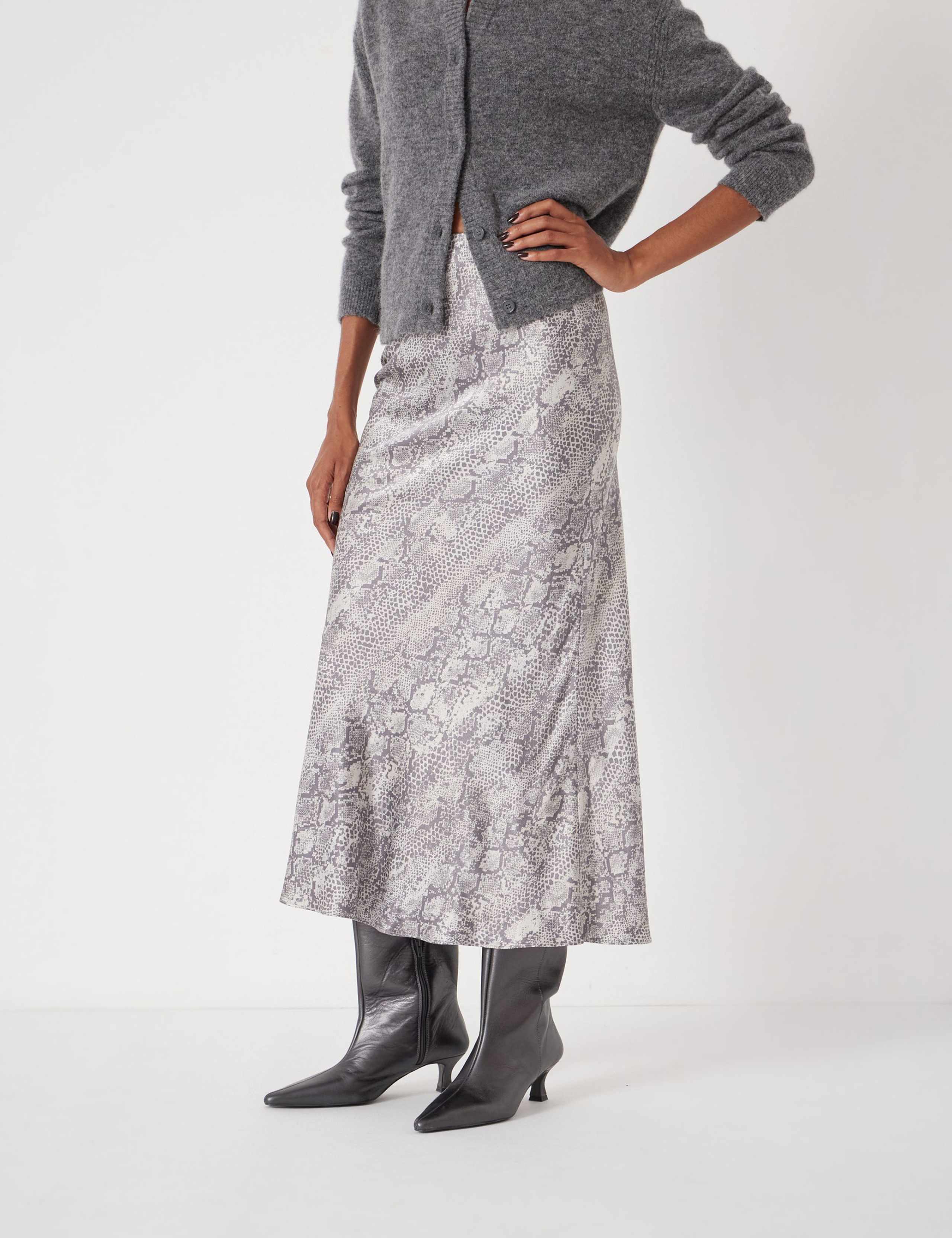 Animal Print Midi Slip Skirt