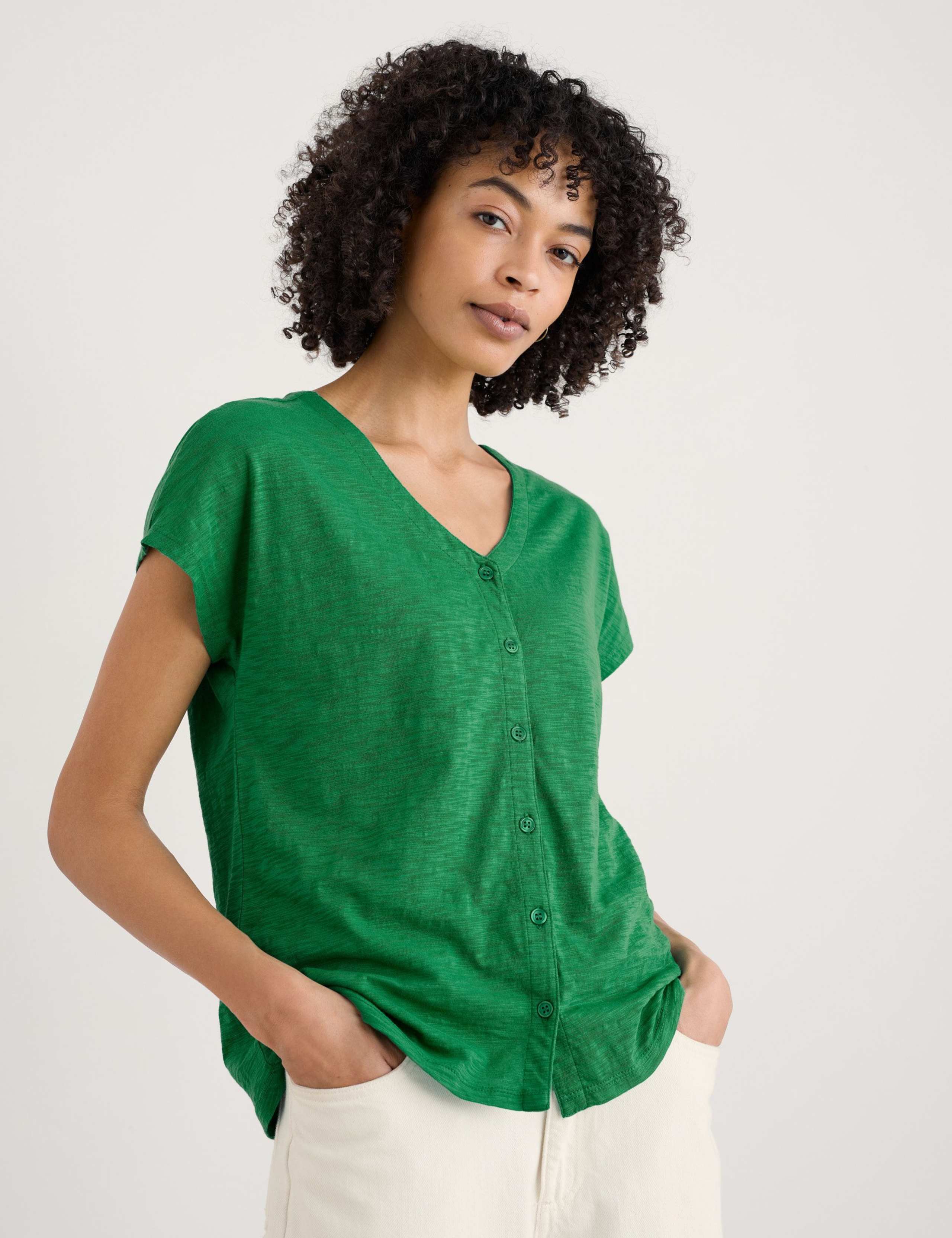 Pure Cotton Jersey V-Neck Top