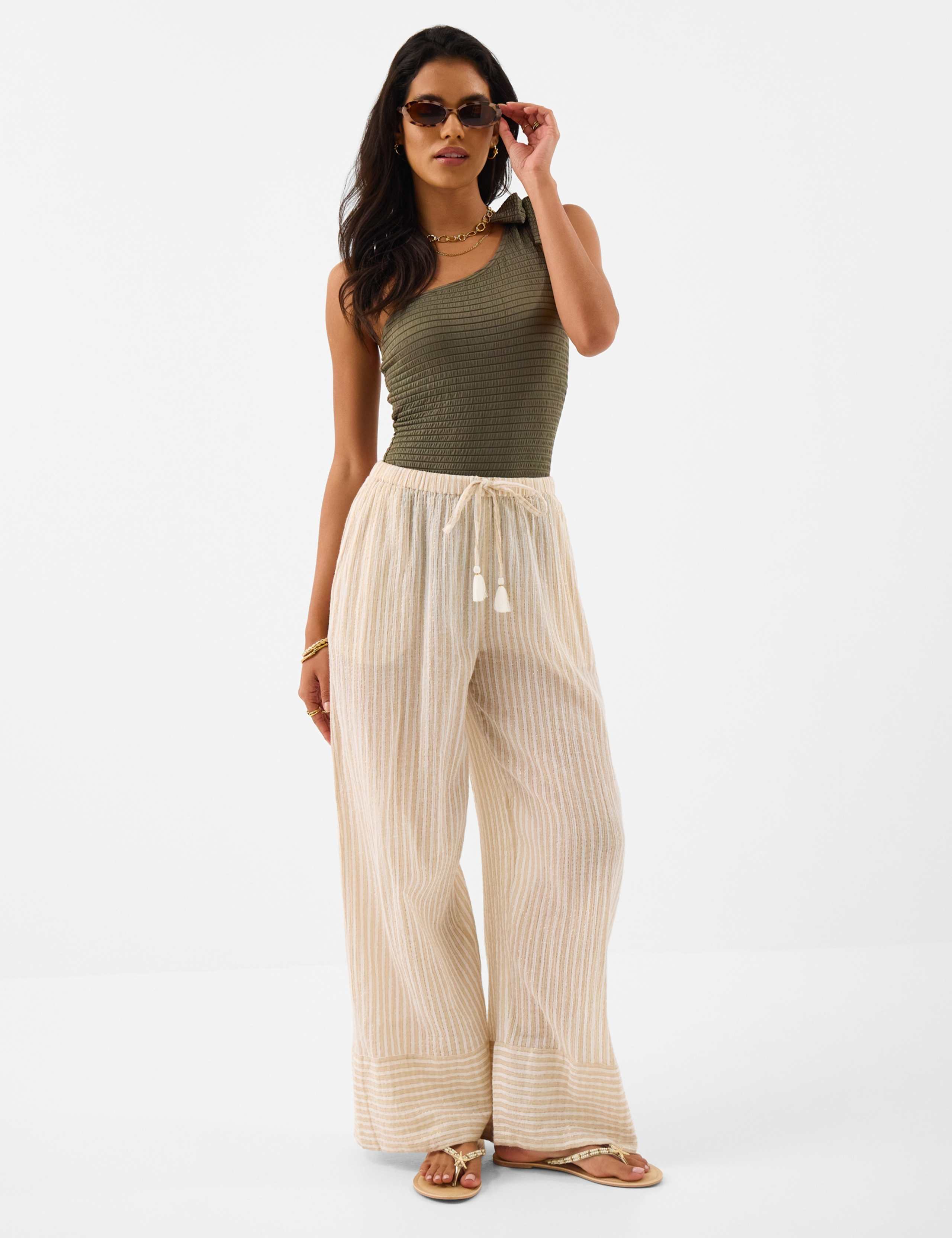 Textured Tie Detail One Shoulder Swimsuit