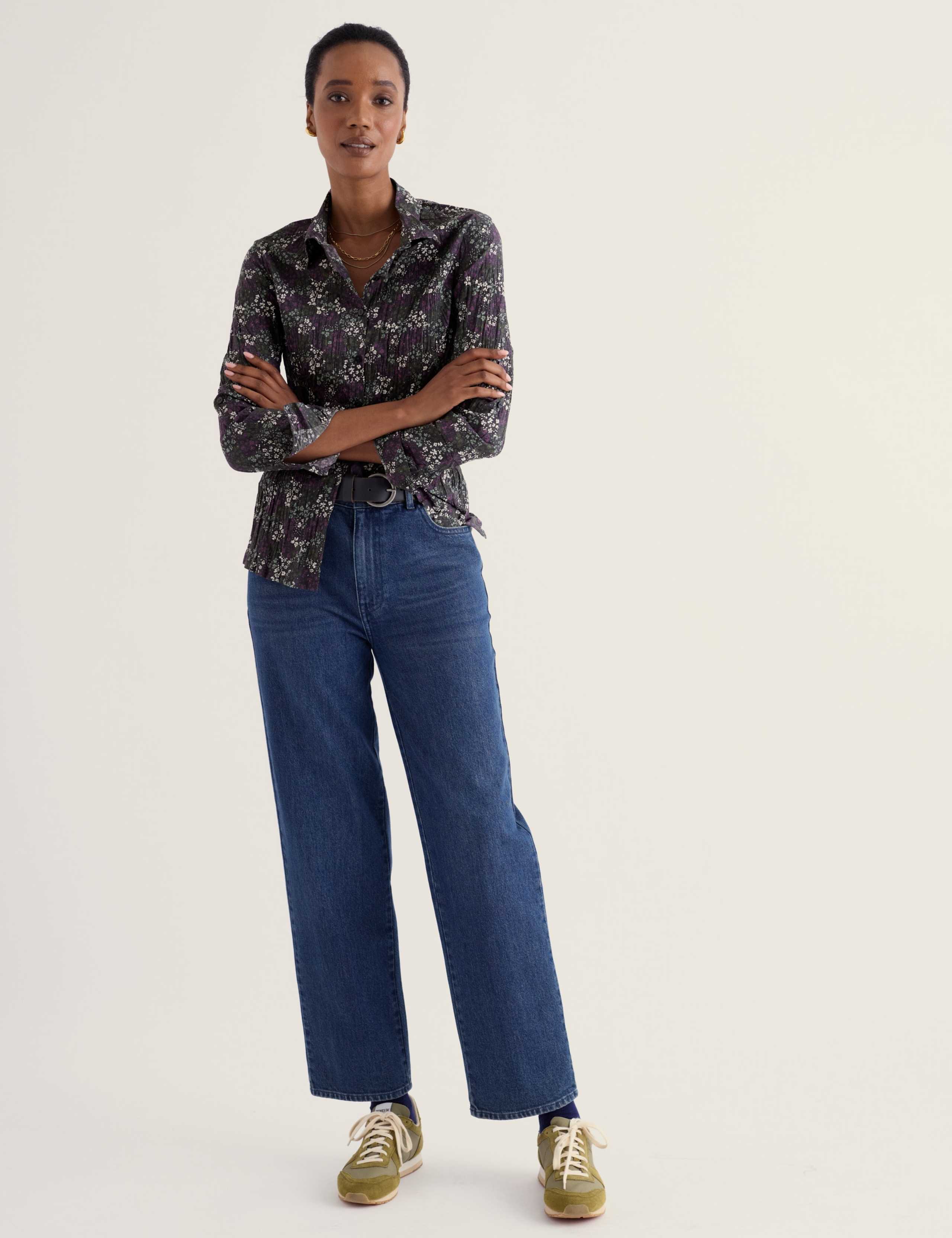Pure Cotton Floral Collared Long Sleeve Regular Fit Shirt