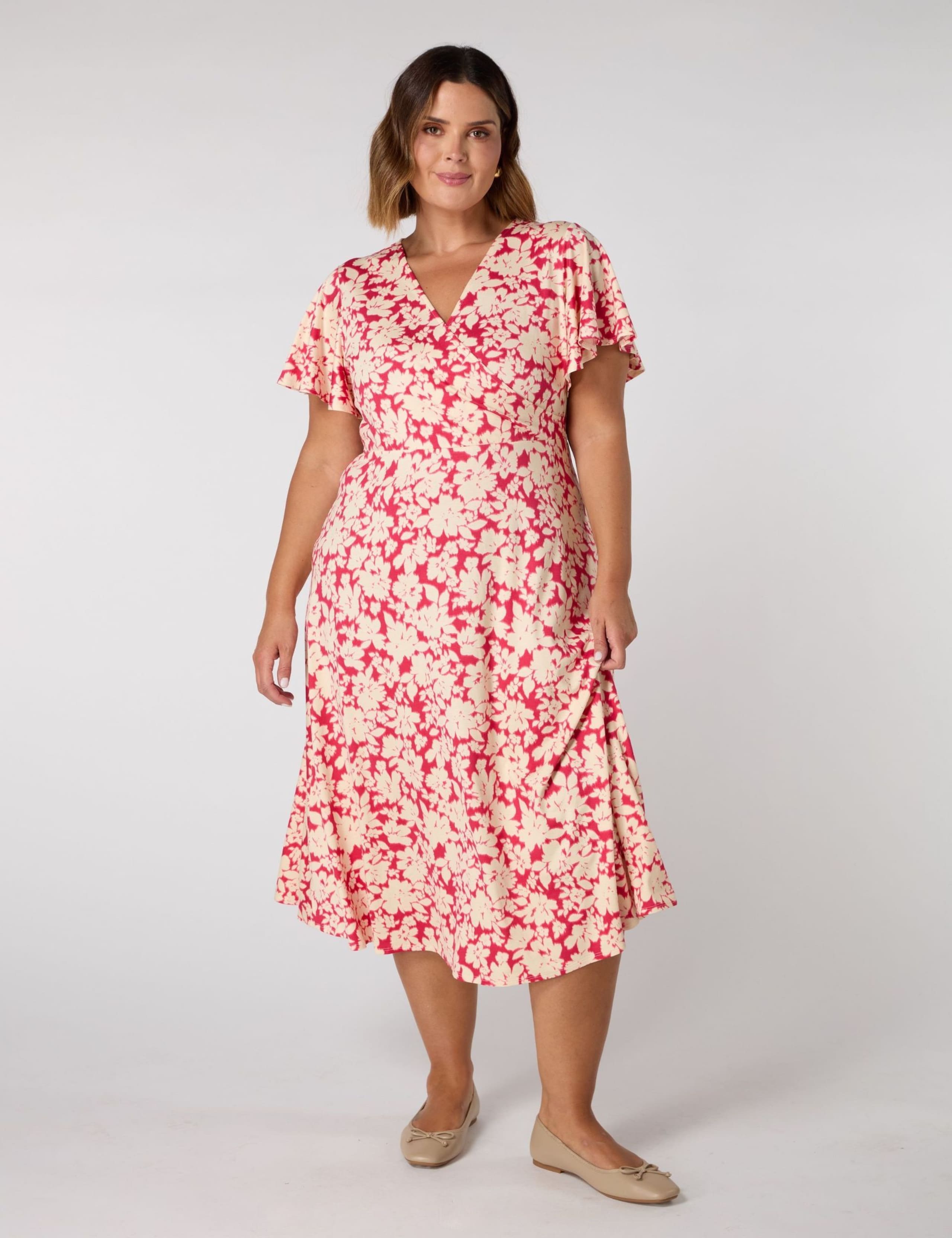 Jersey Floral V-Neck Midi Wrap Dress