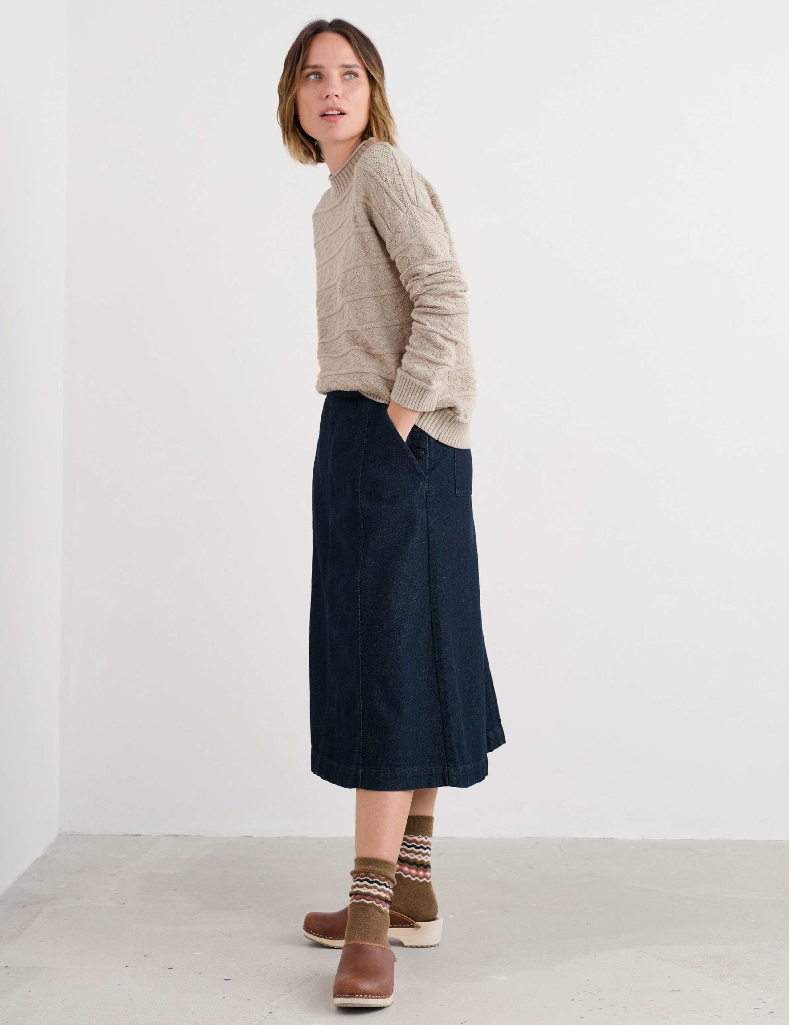 Pure Cotton Cable Knit Crew Neck Relaxed Fit Jumper