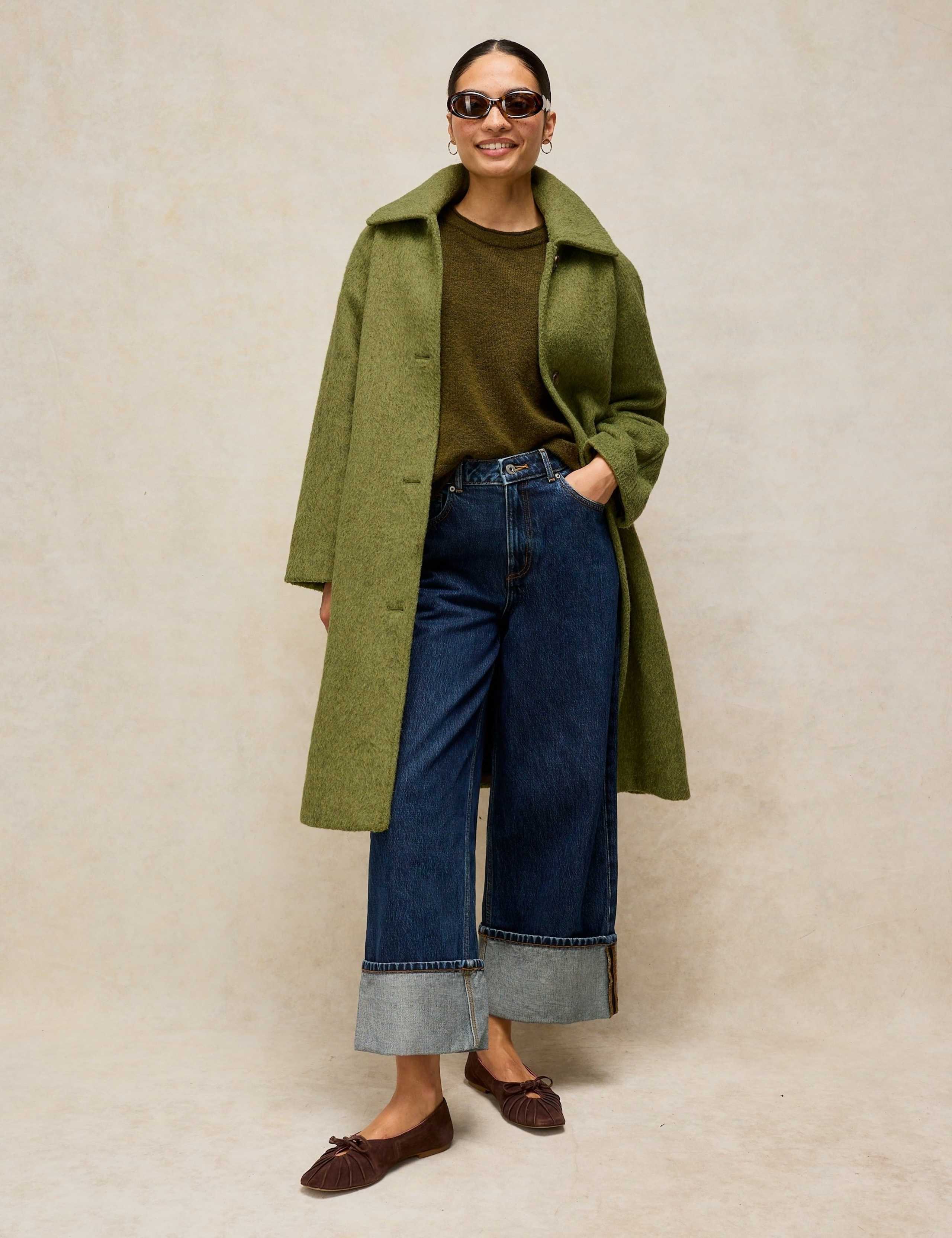 Wool Blend Textured Collared Coat