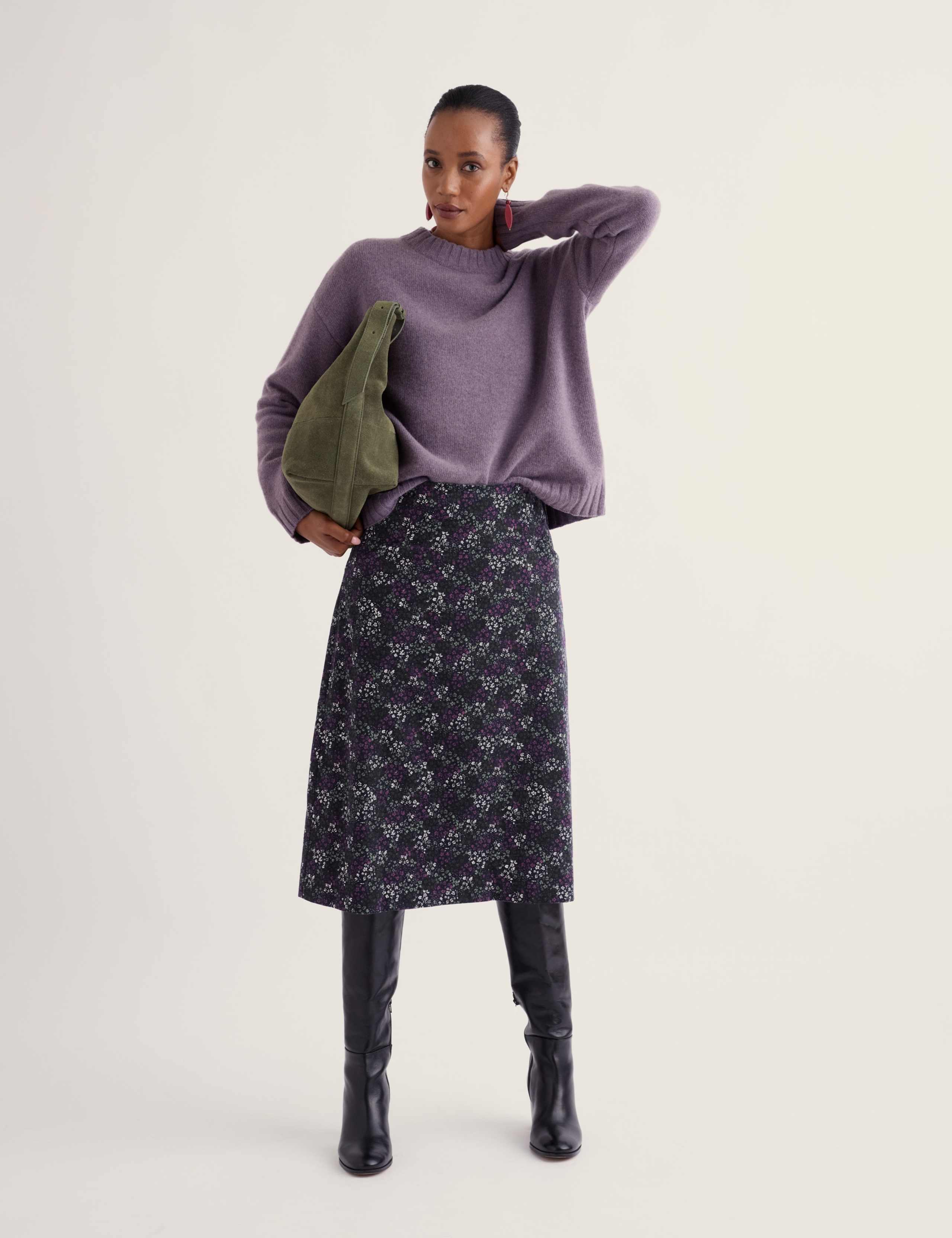 Pure Cotton Floral A-Line Midi Skirt