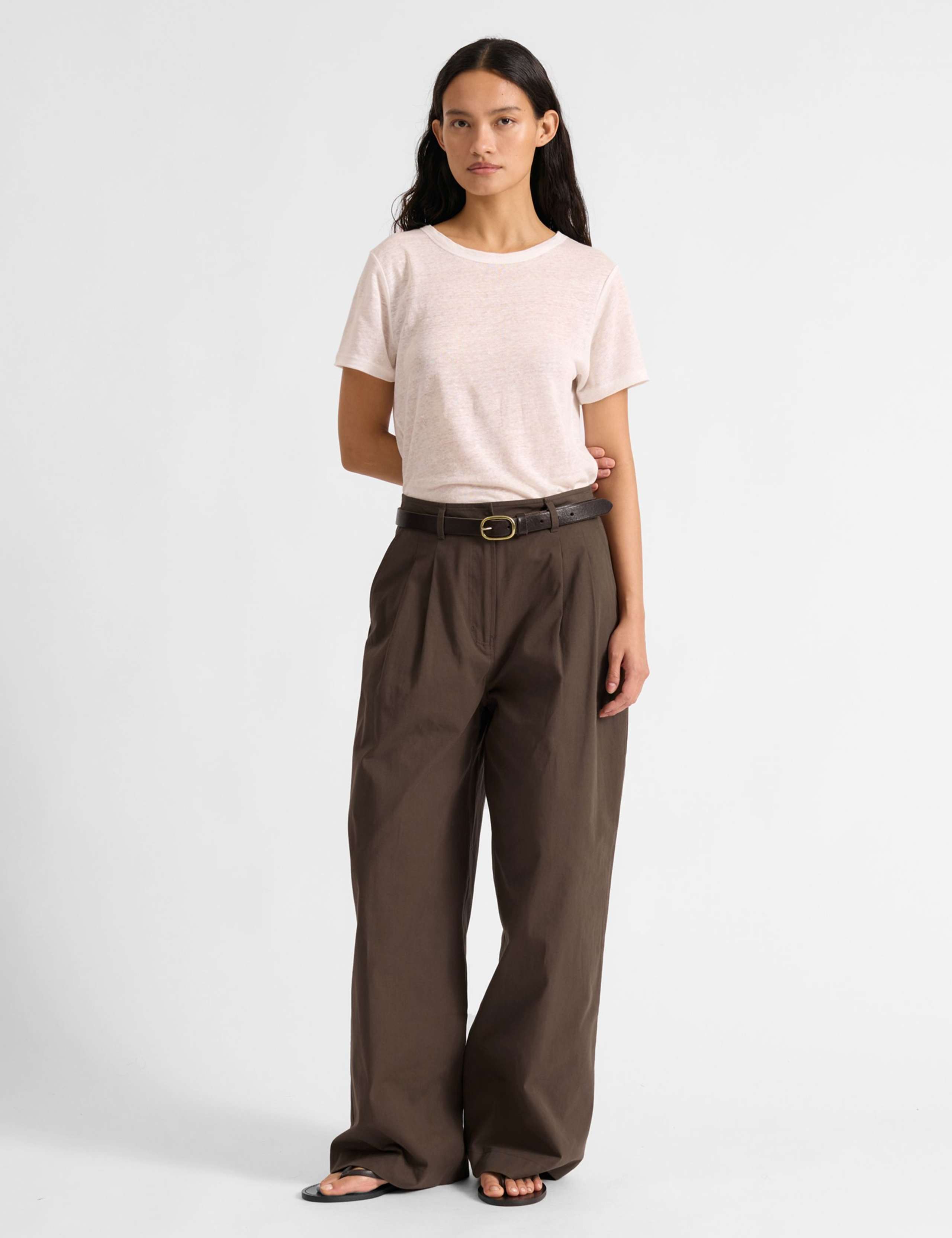 Pure Cotton Pleat Front Wide Leg Trousers