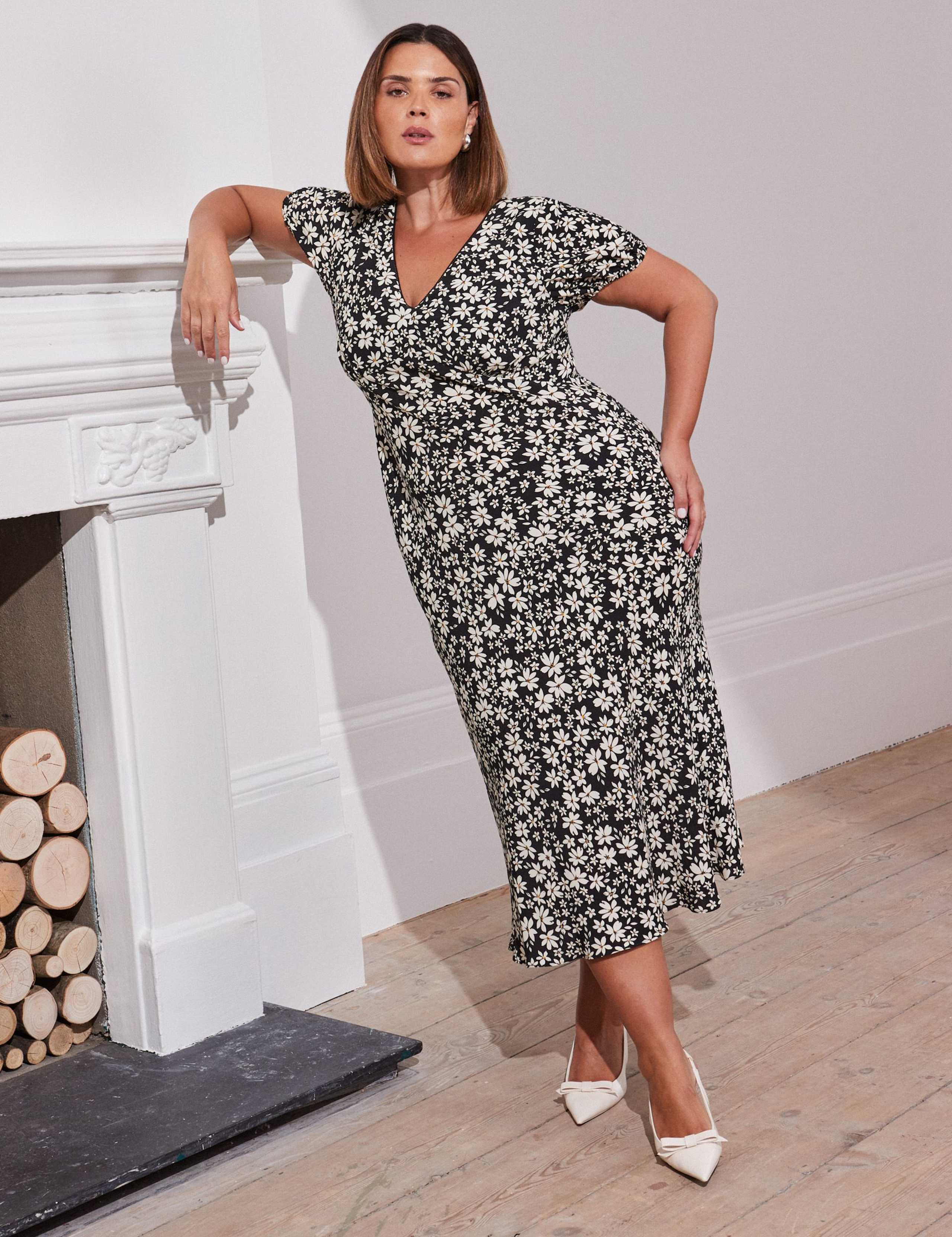 Floral V-Neck Midi Tea Dress