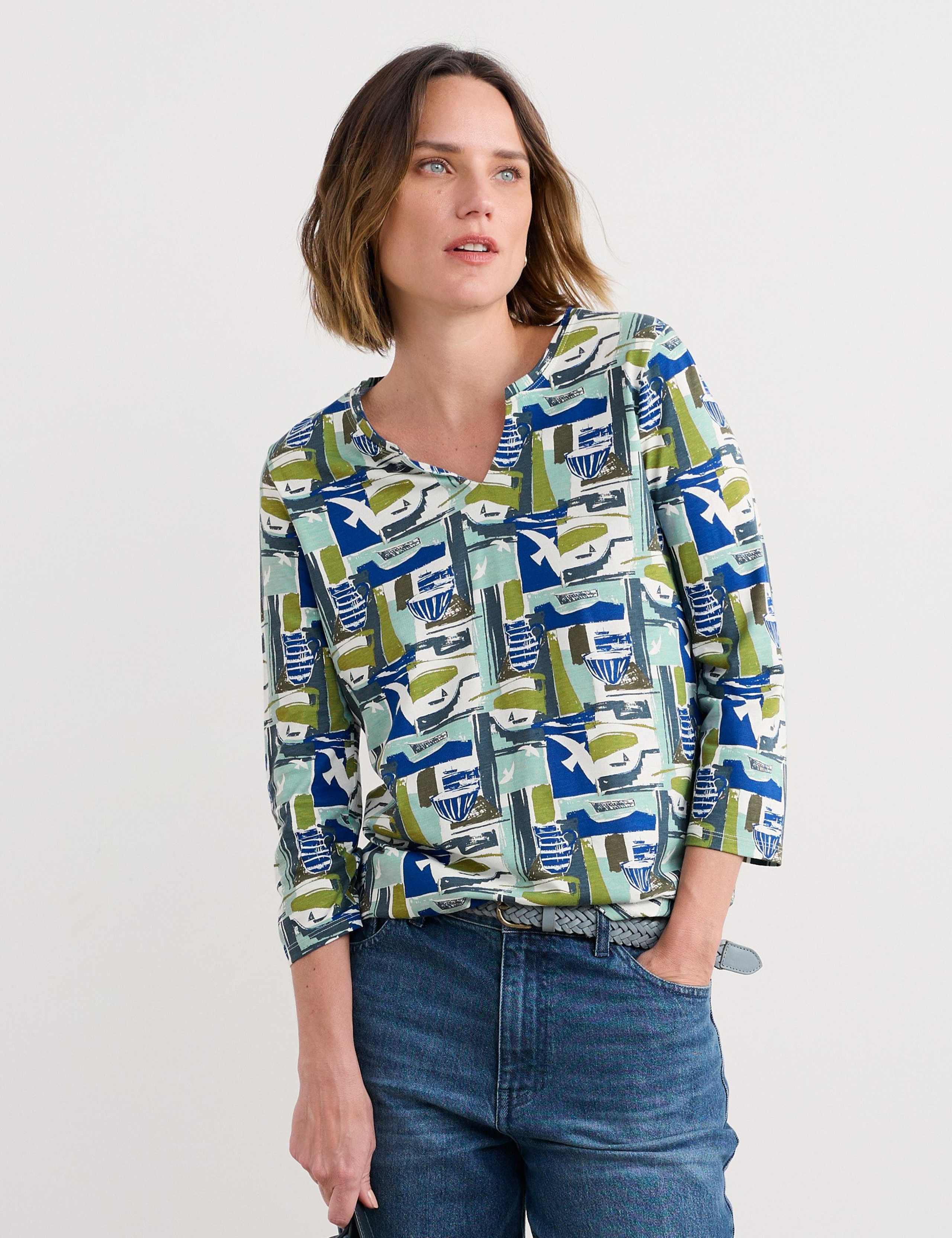 Printed Notch Neck Top