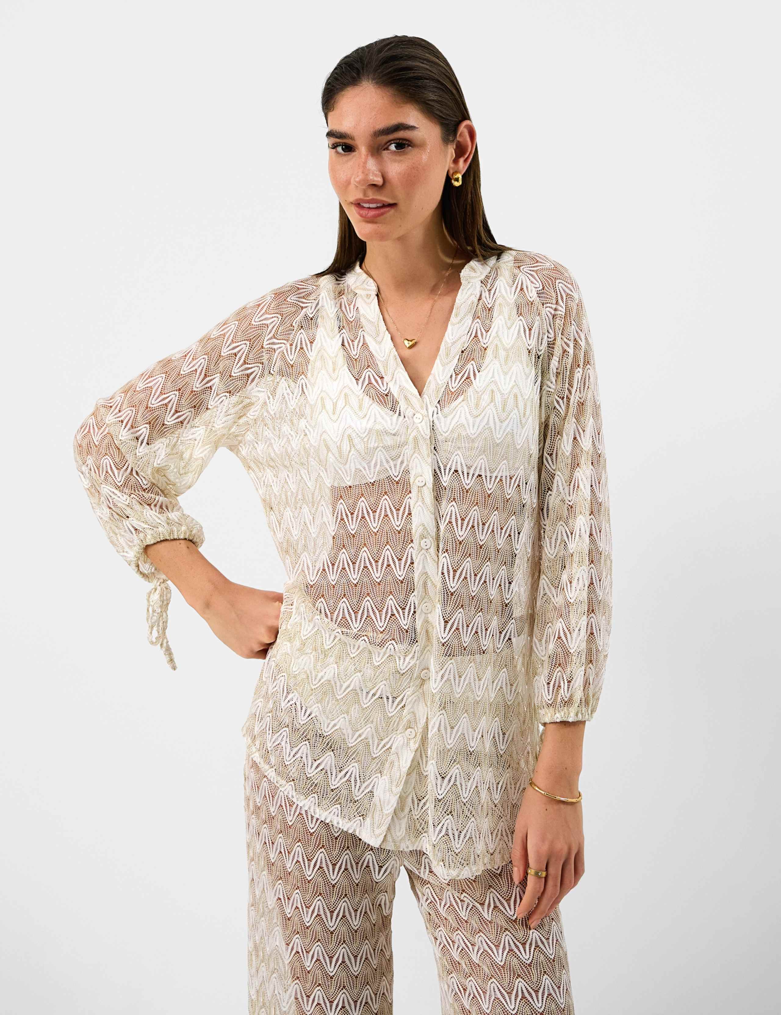 Striped Metallic Button Through Beach Shirt
