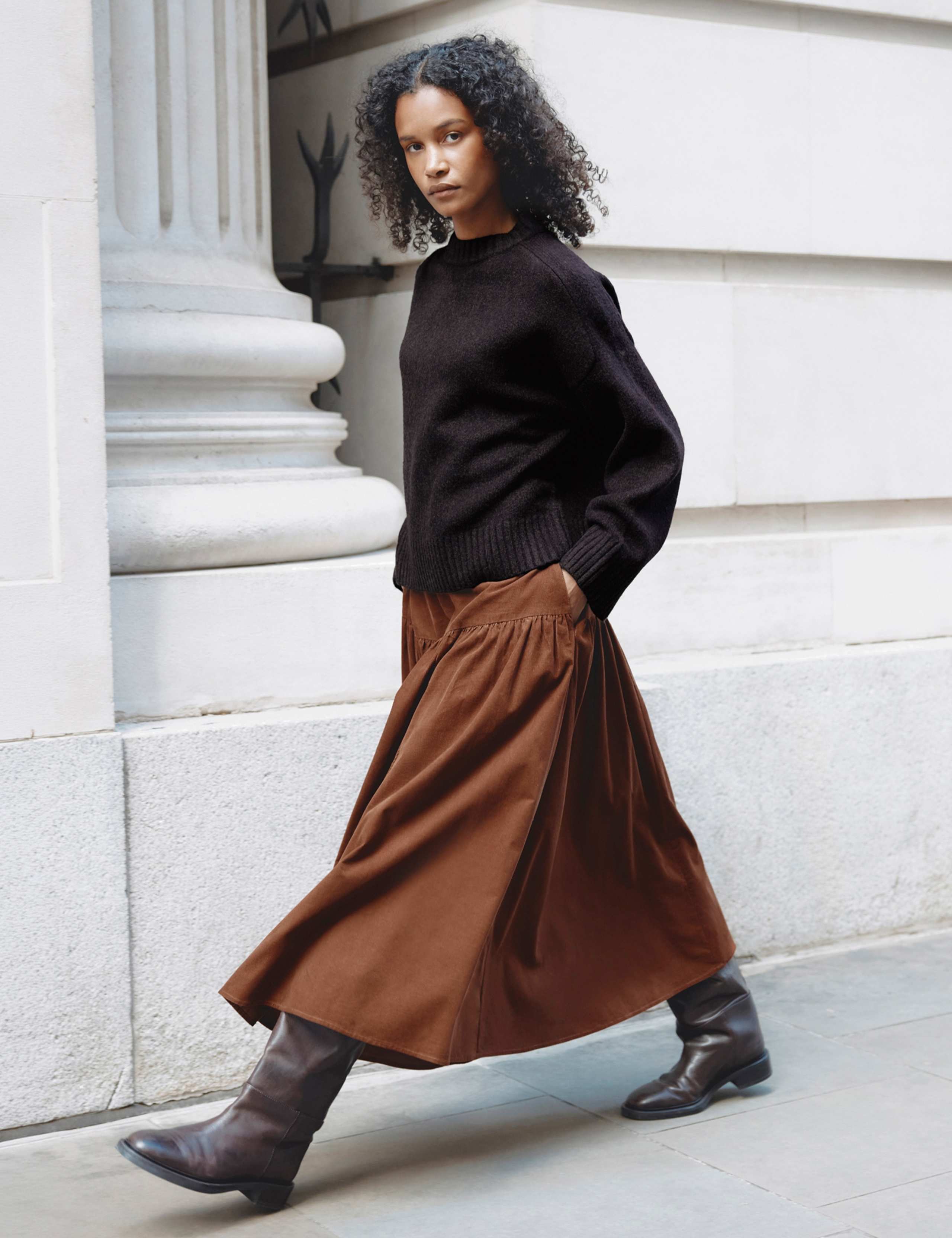 Cord Midi A-Line Skirt