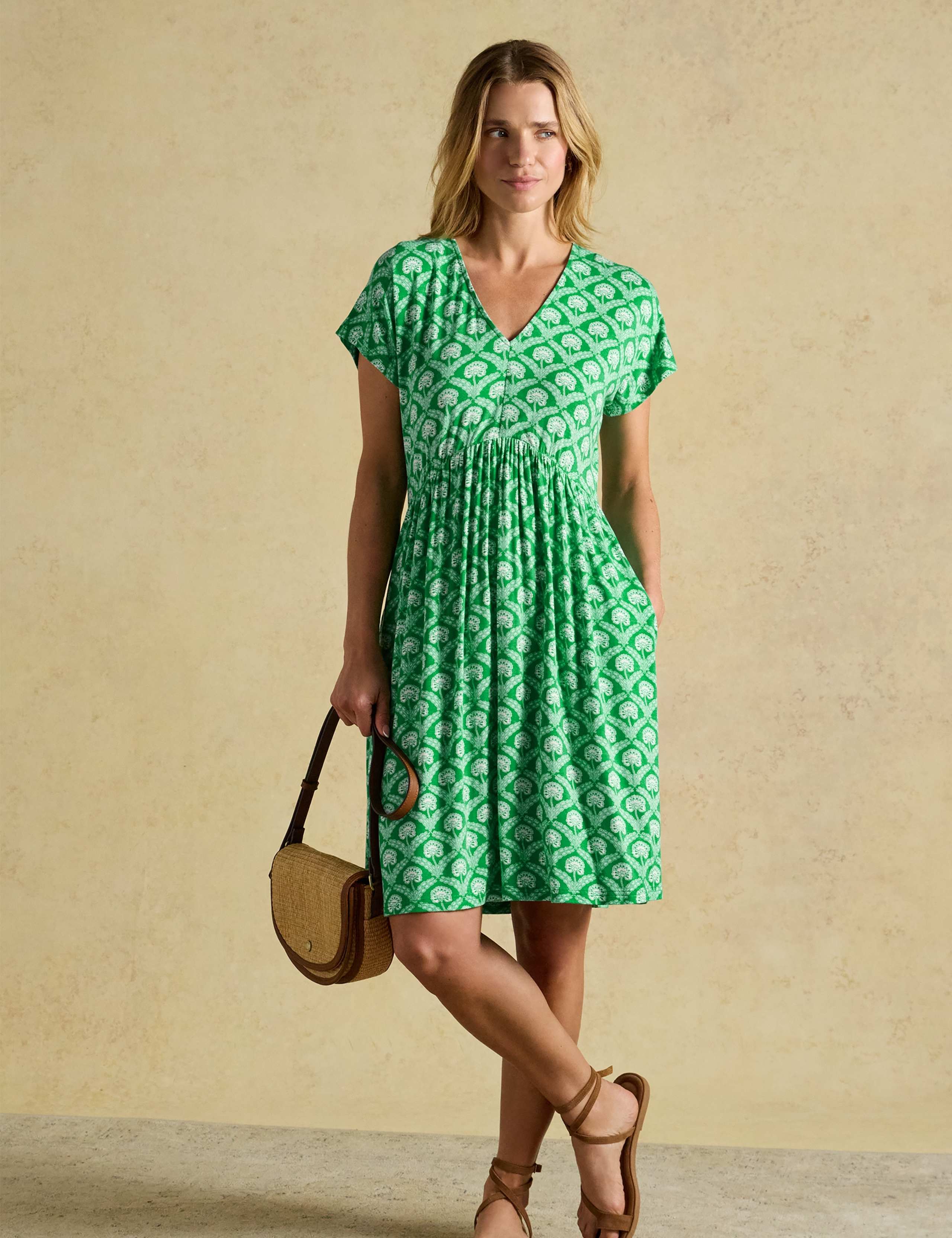 Printed V-Neck Knee Length Tea Dress