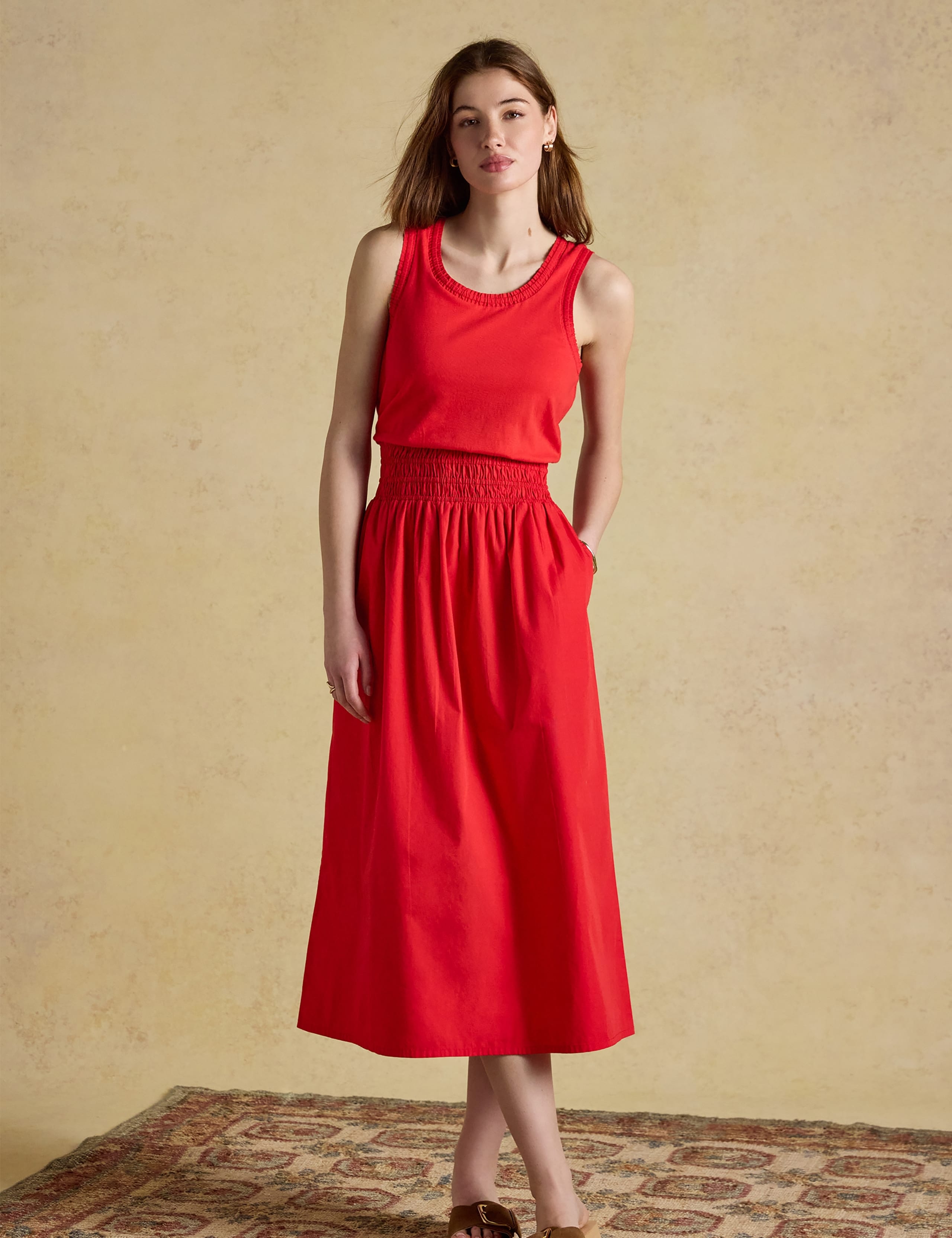 Pure Cotton Midi Waisted Dress