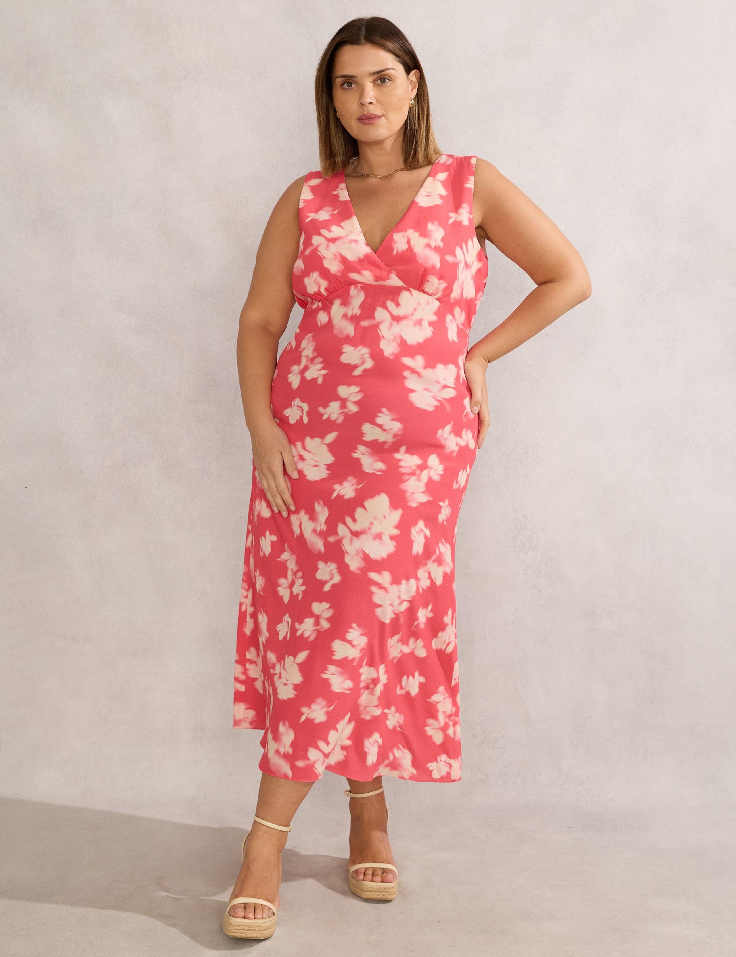 Floral V-Neck Midi Tea Dress with Neck Scarf