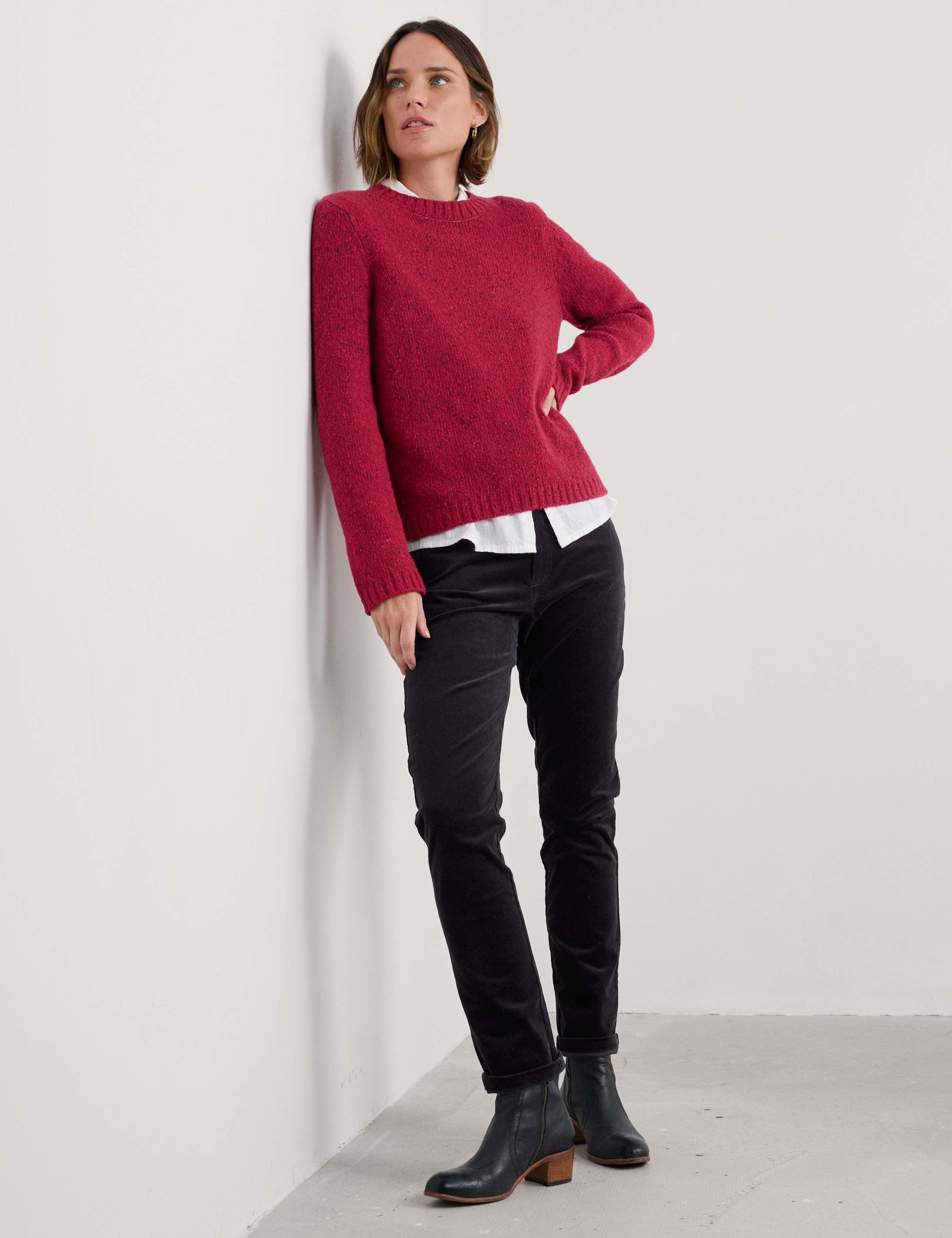 Merino Wool Rich Textured Crew Neck Jumper
