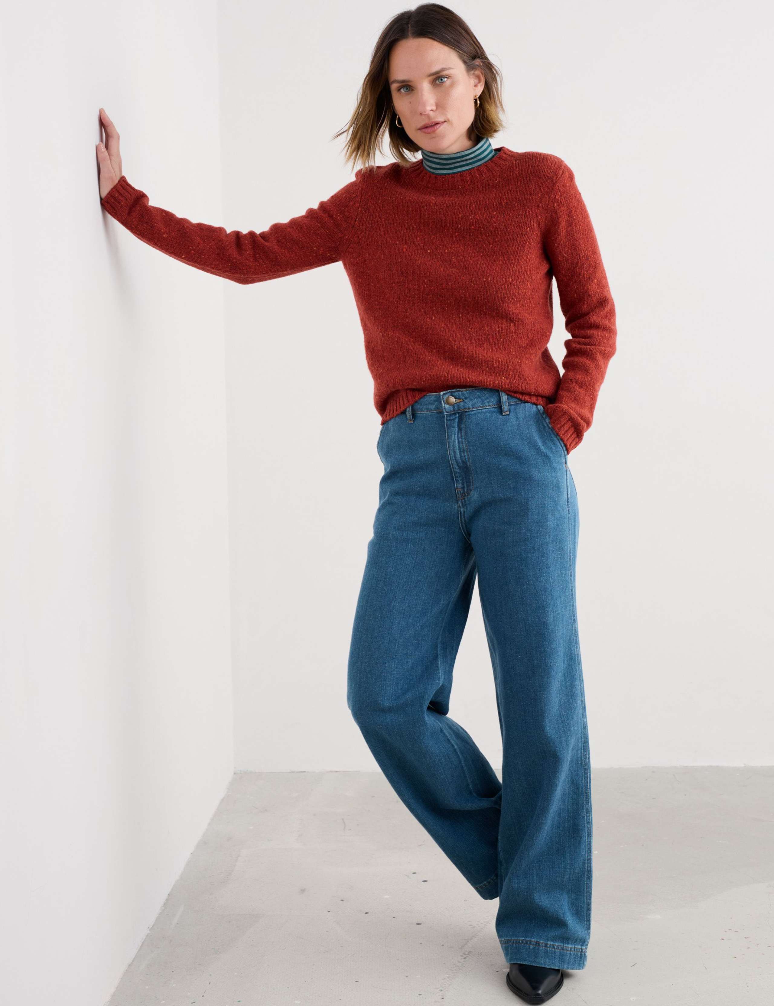 Merino Wool Rich Textured Crew Neck Jumper