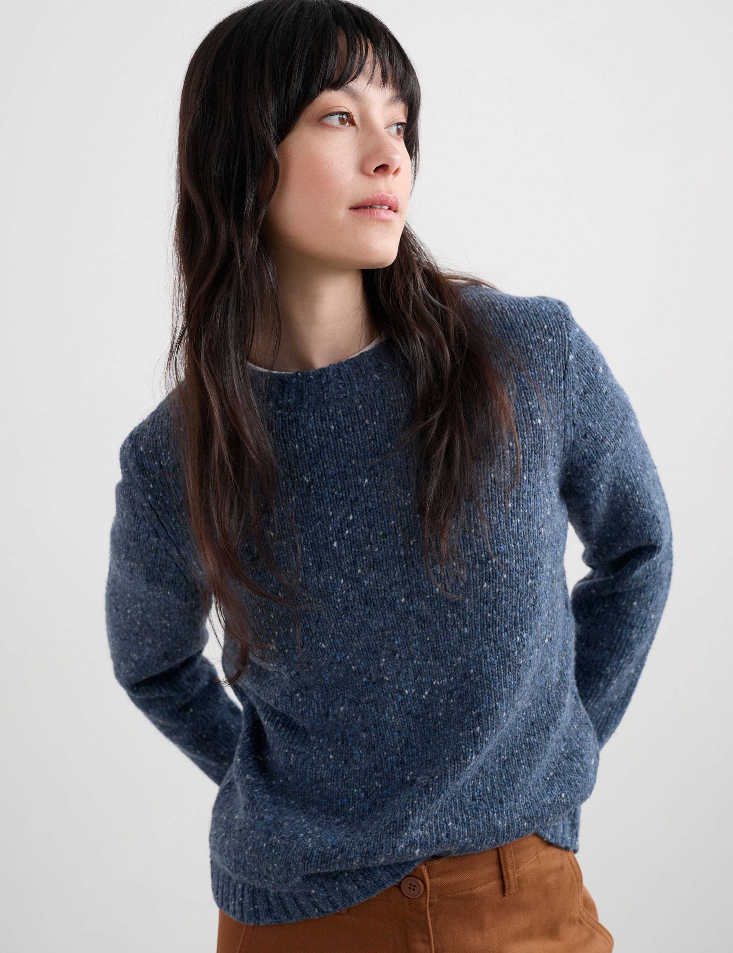 Merino Wool Rich Textured Crew Neck Jumper