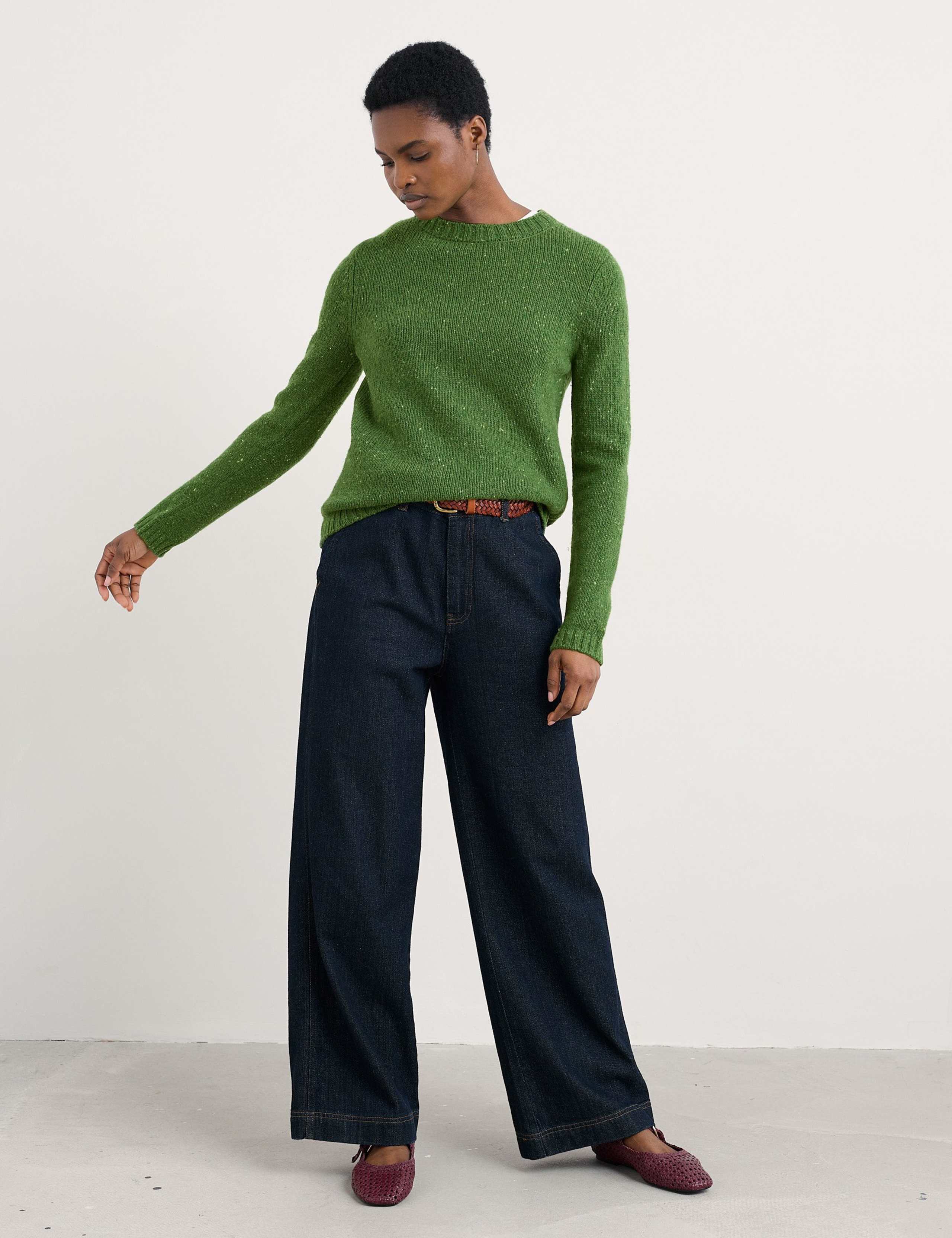 Merino Wool Rich Textured Crew Neck Jumper