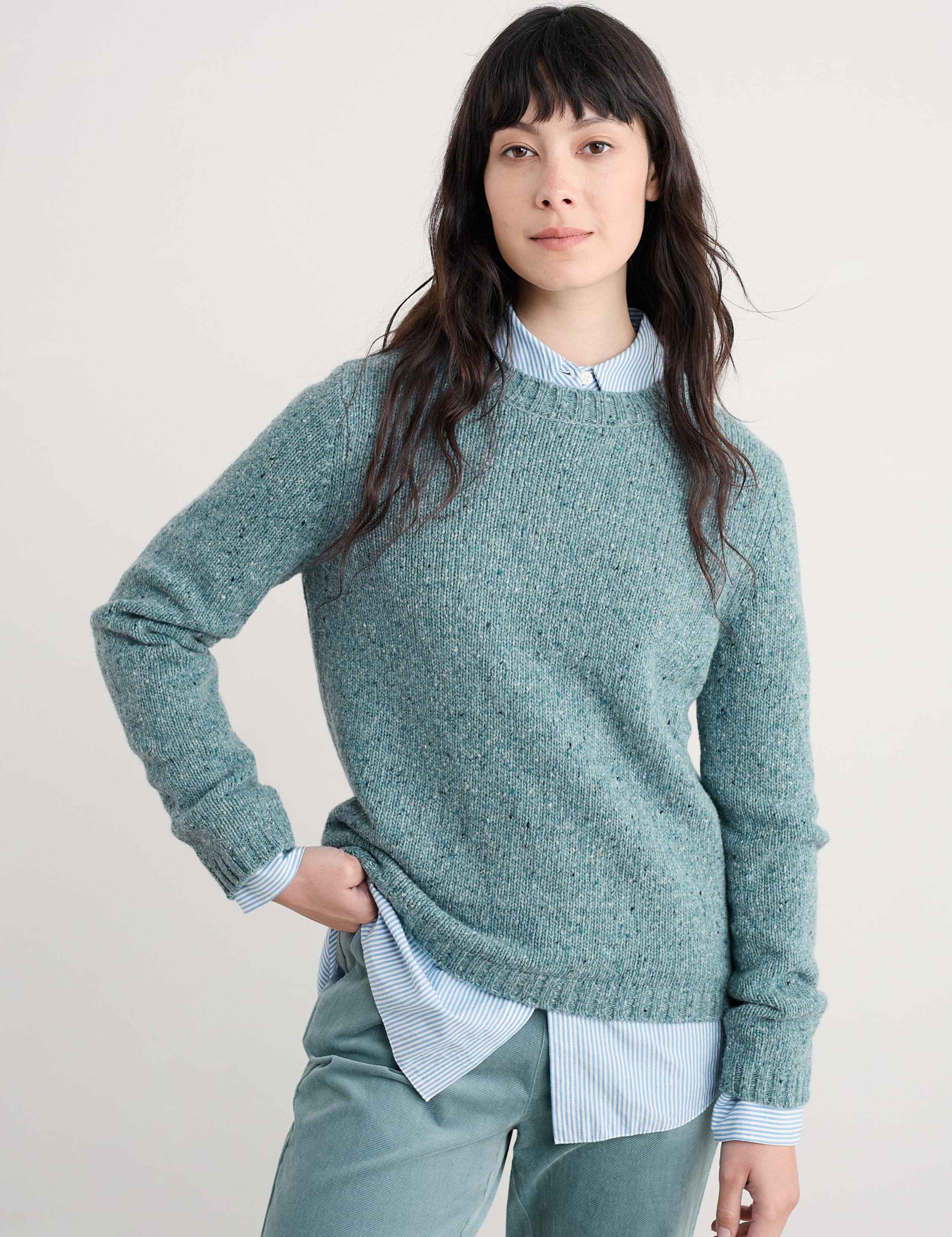 Merino Wool Rich Textured Crew Neck Jumper