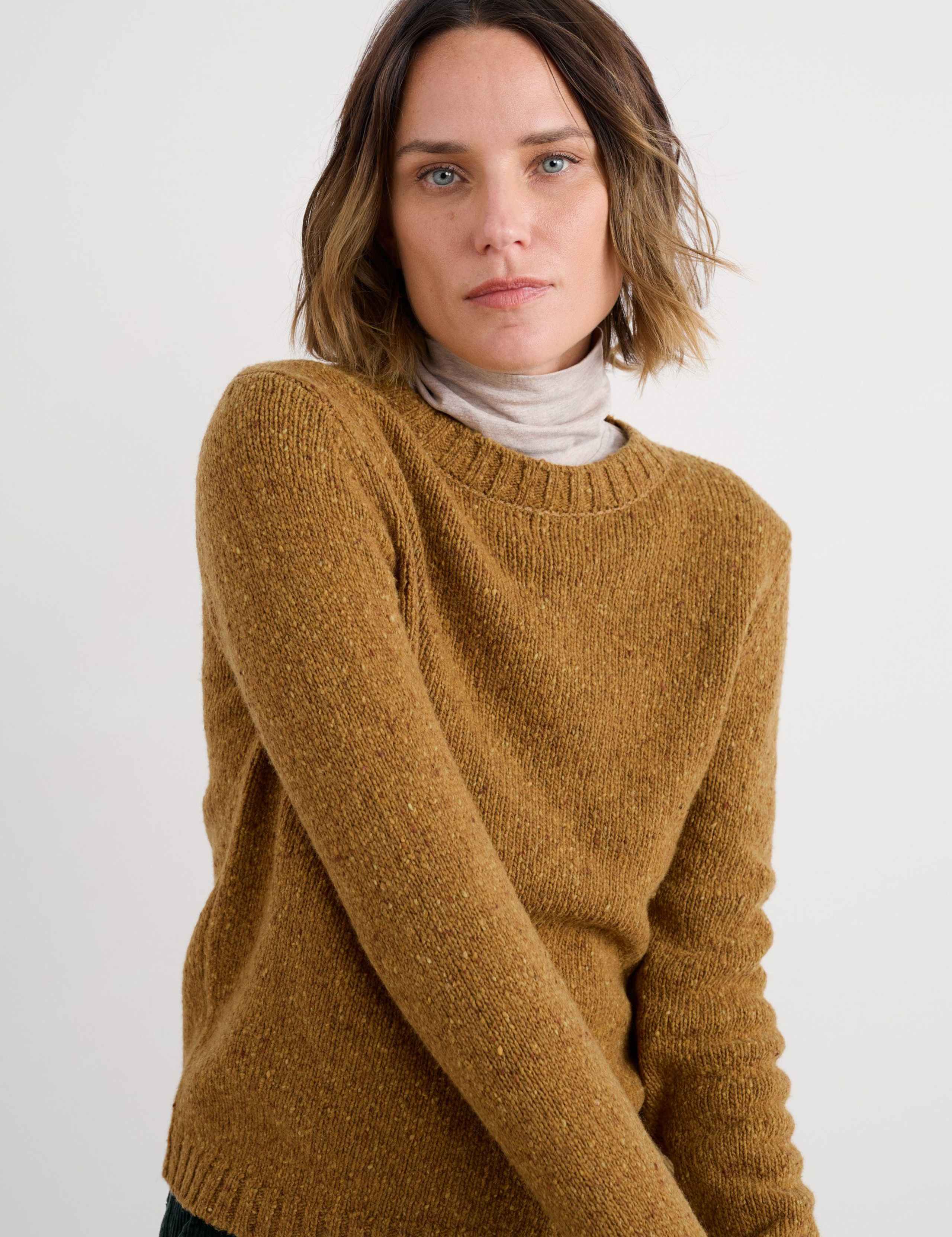 Merino Wool Rich Textured Crew Neck Jumper