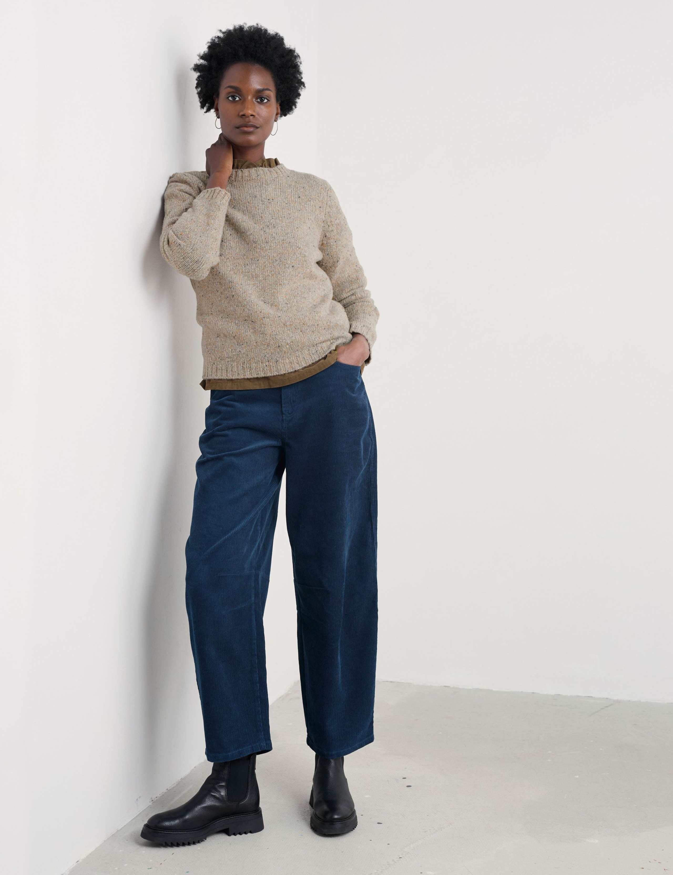 Merino Wool Rich Textured Crew Neck Jumper