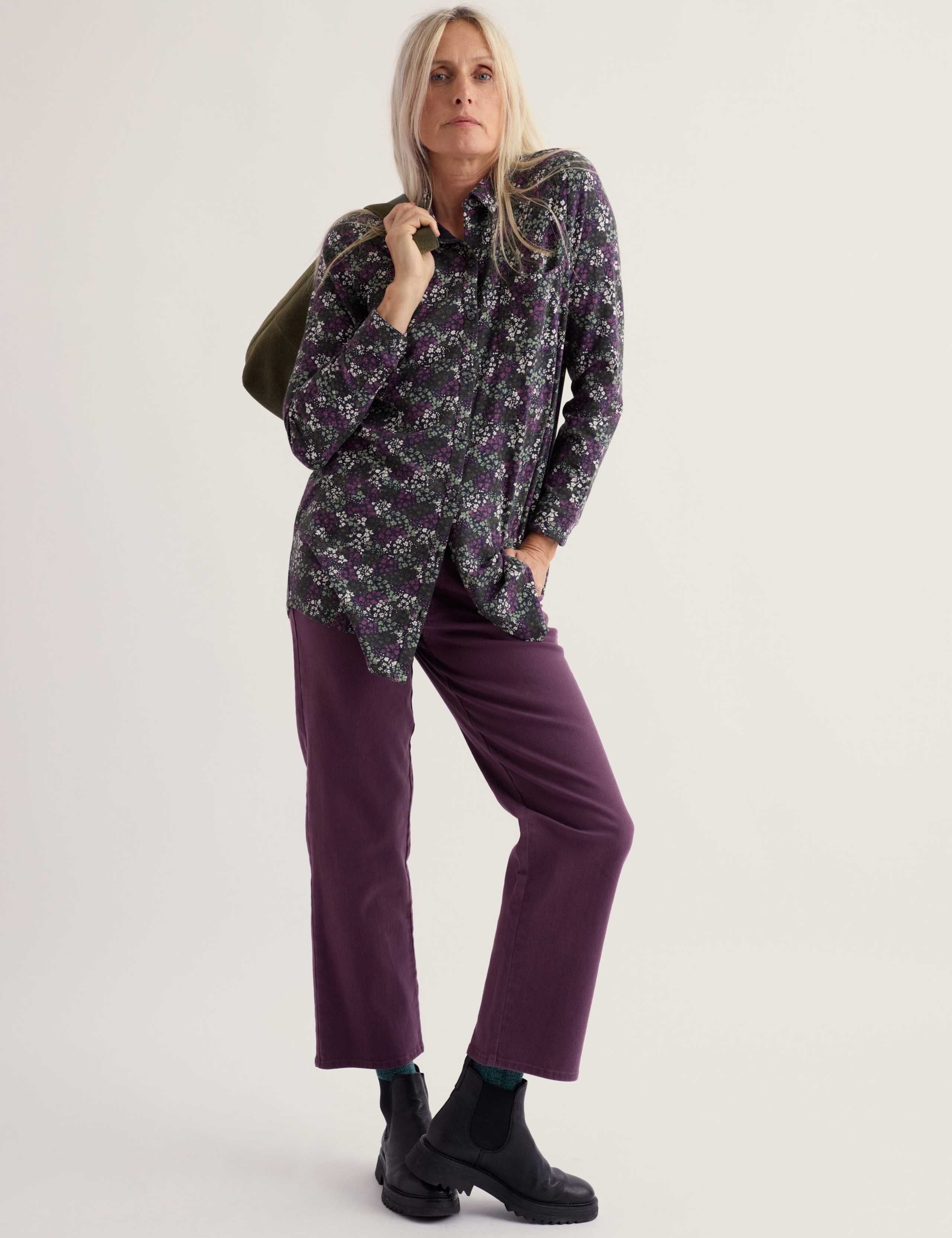 Floral Collared Long Sleeve Relaxed Fit Tunic