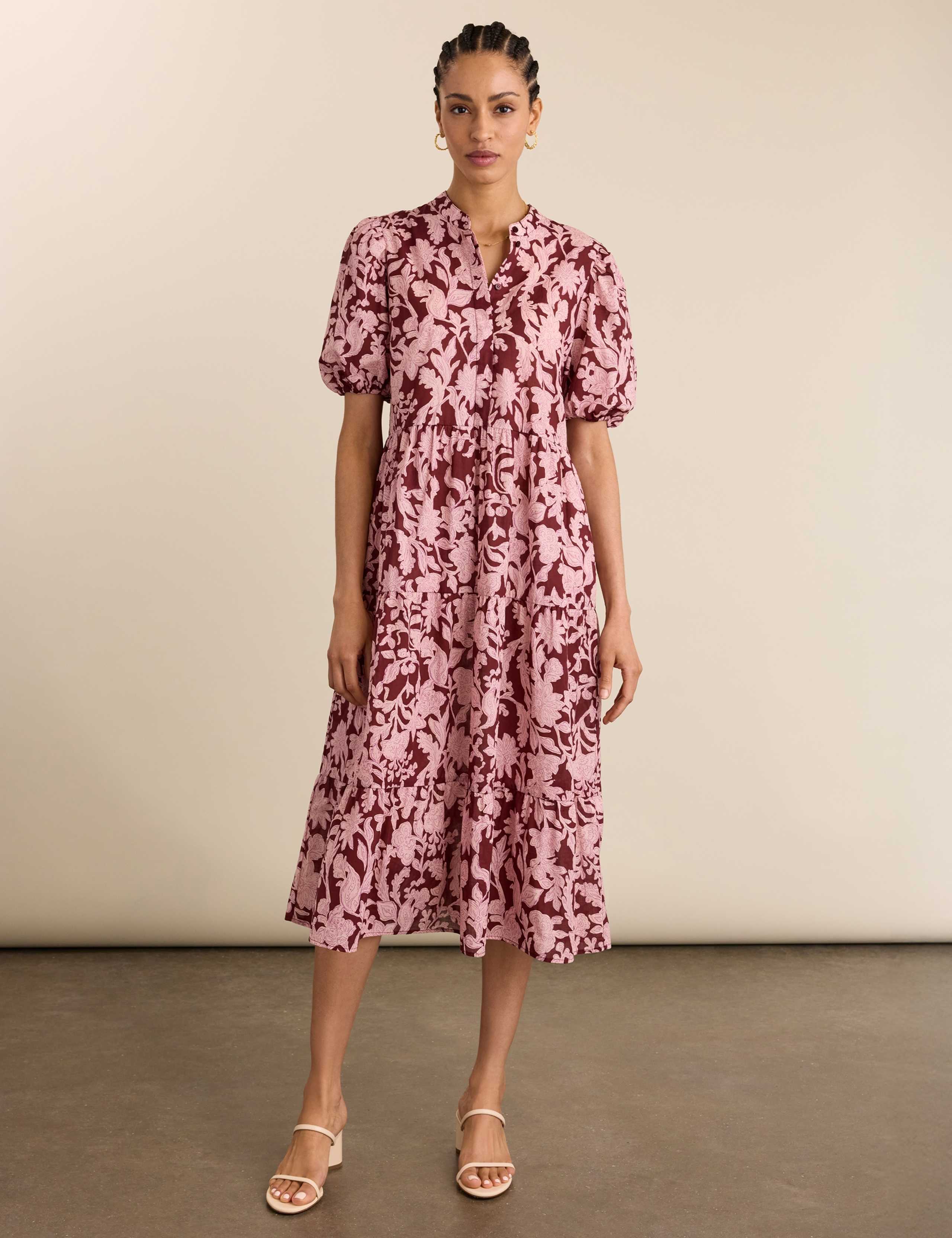 Pure Cotton Floral Midi Smock Dress