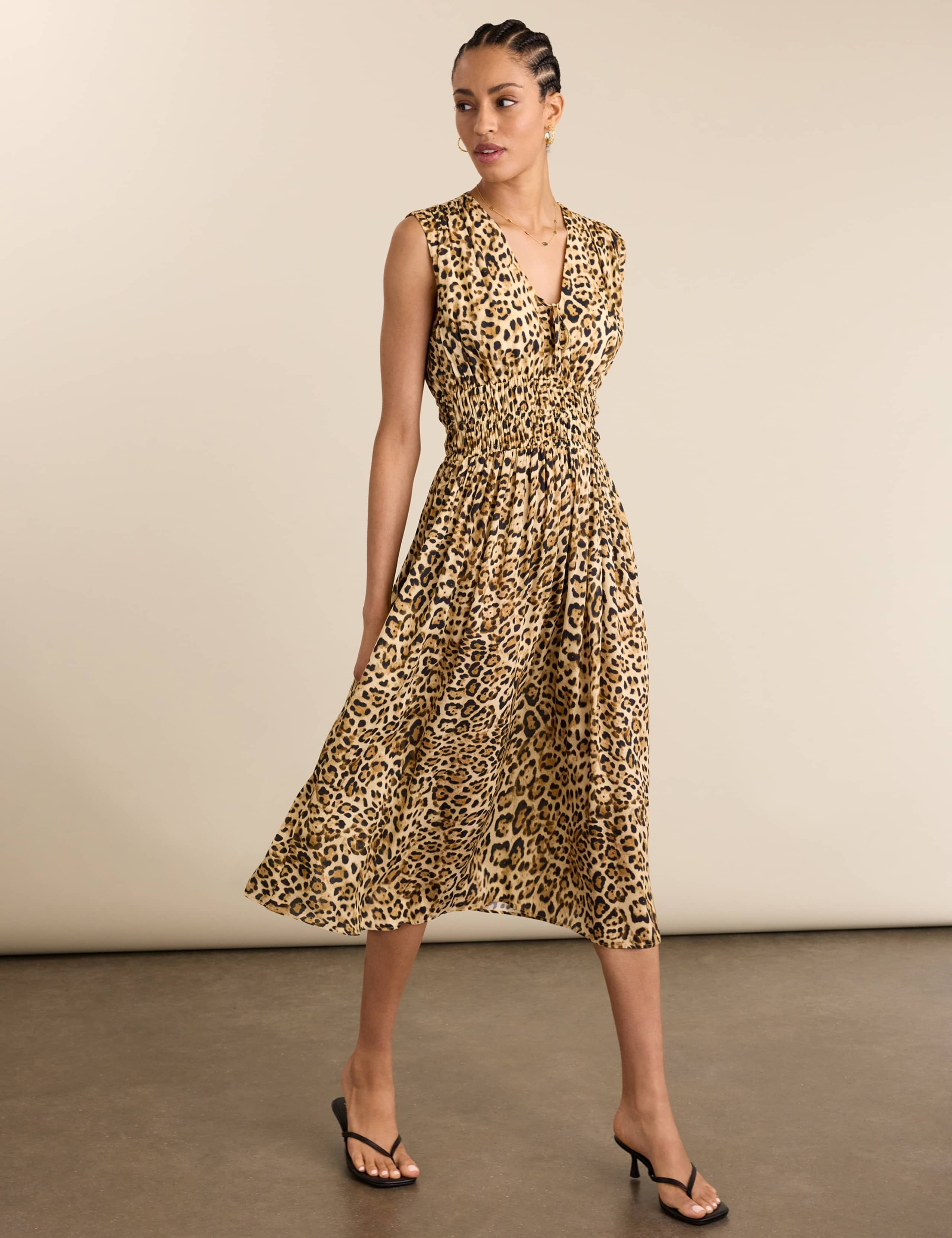 Animal Print V-Neck Midi Waisted Dress