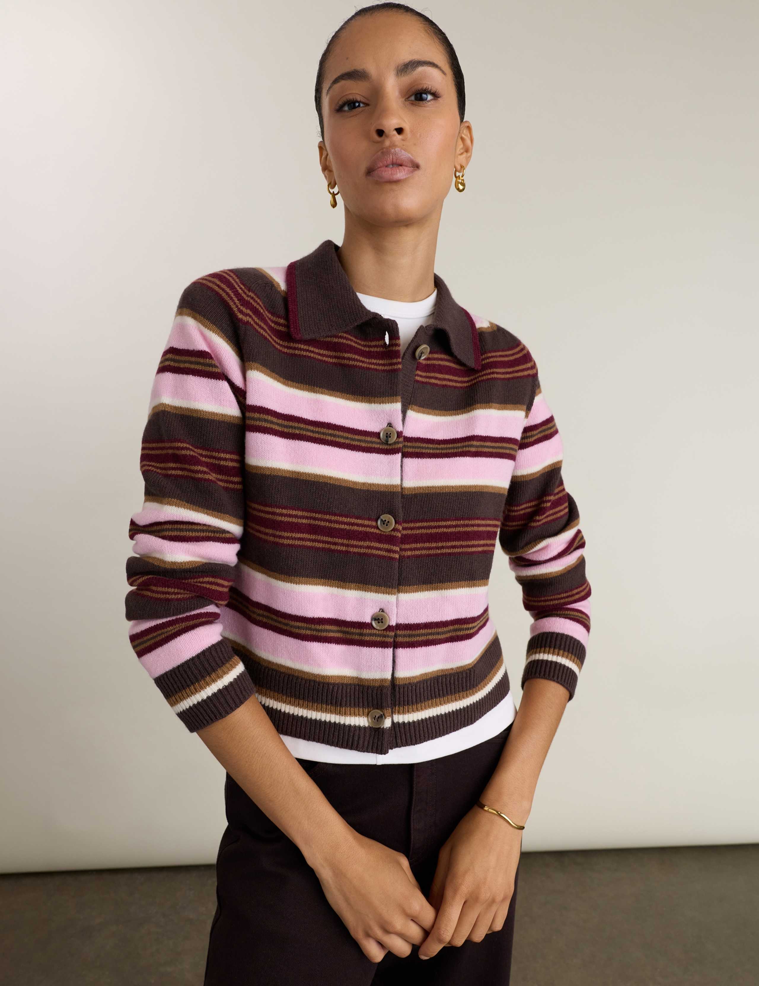 Wool Rich Striped Cardigan