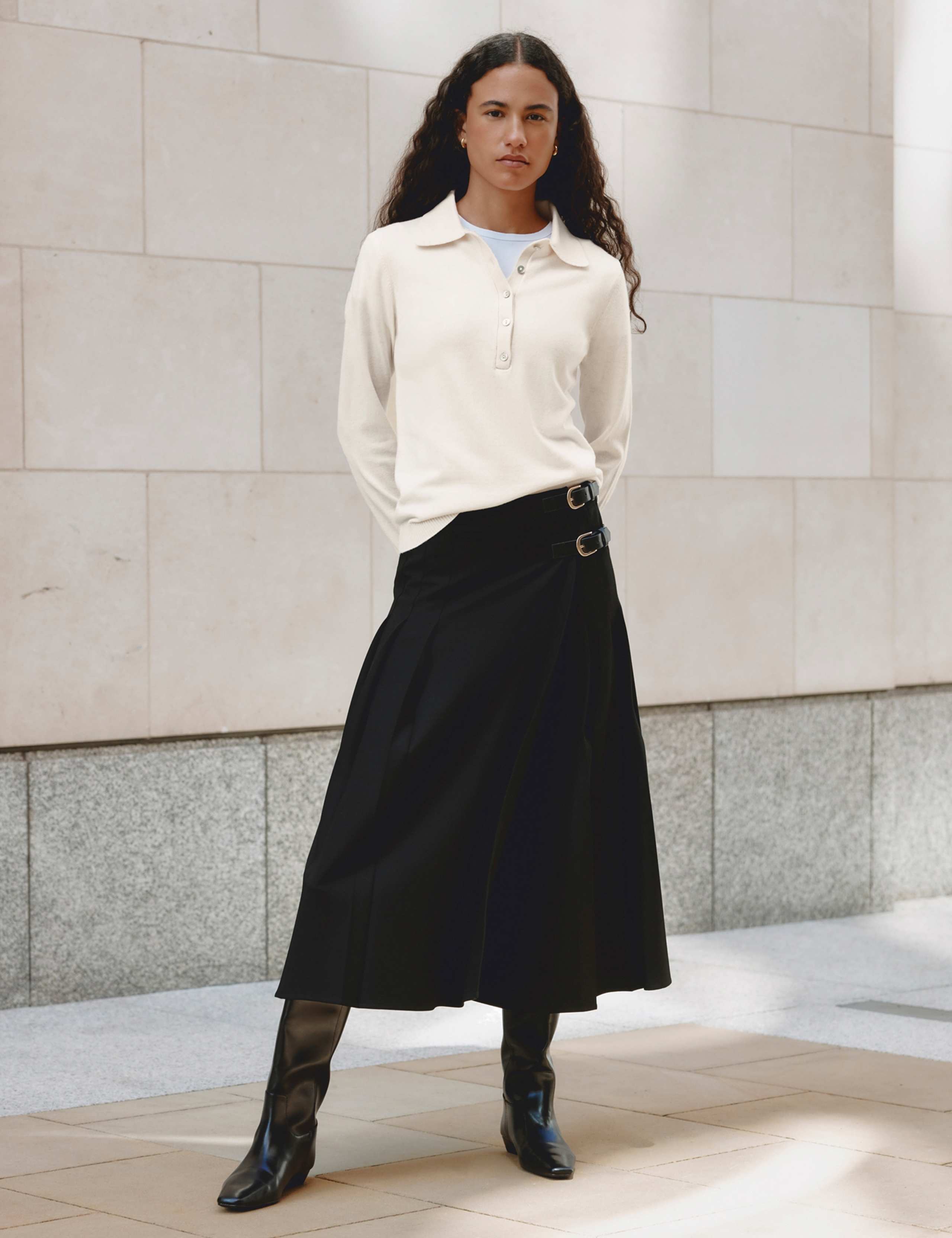 Pleated Midi A-Line Skirt