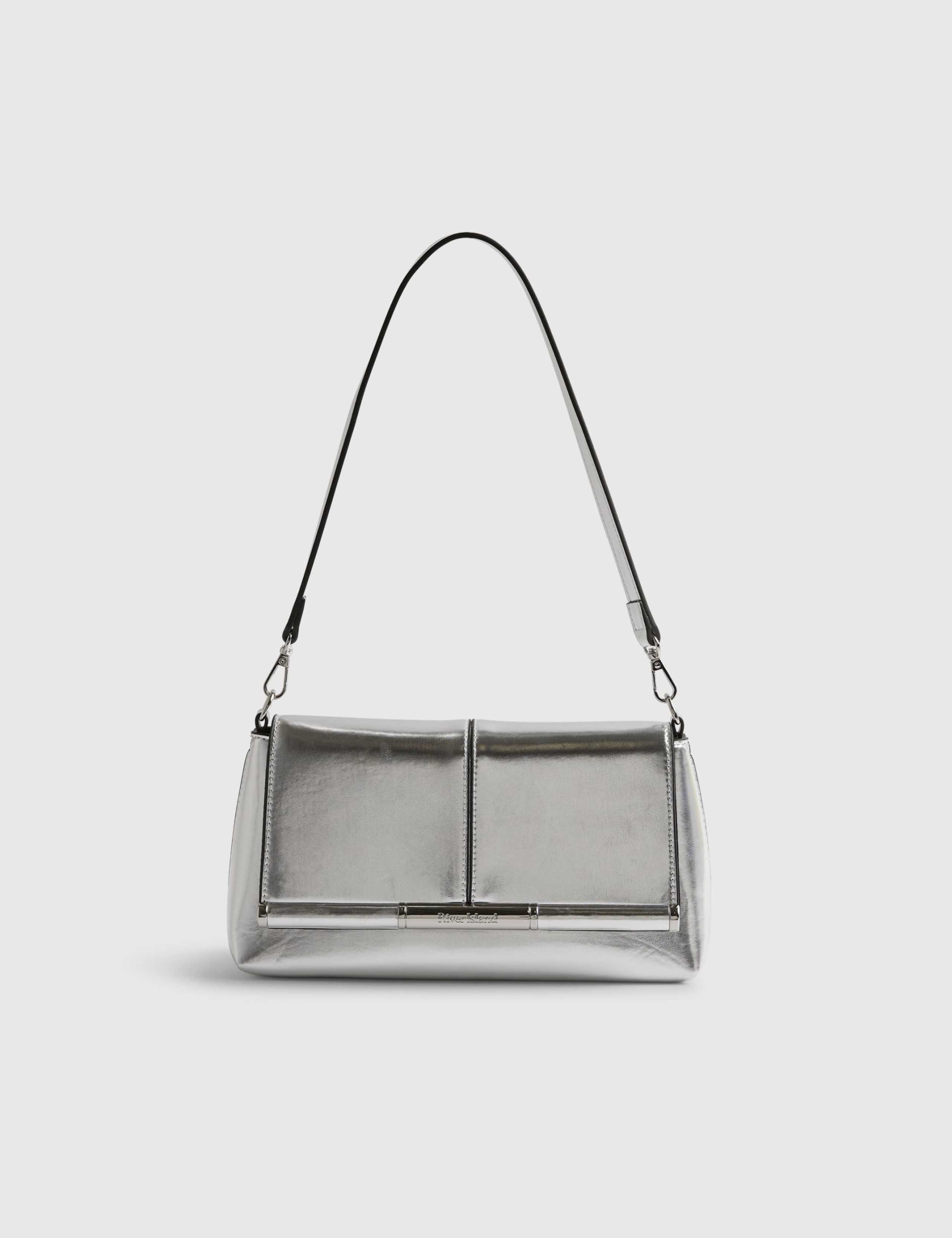Metallic Bar Front Clutch Bag