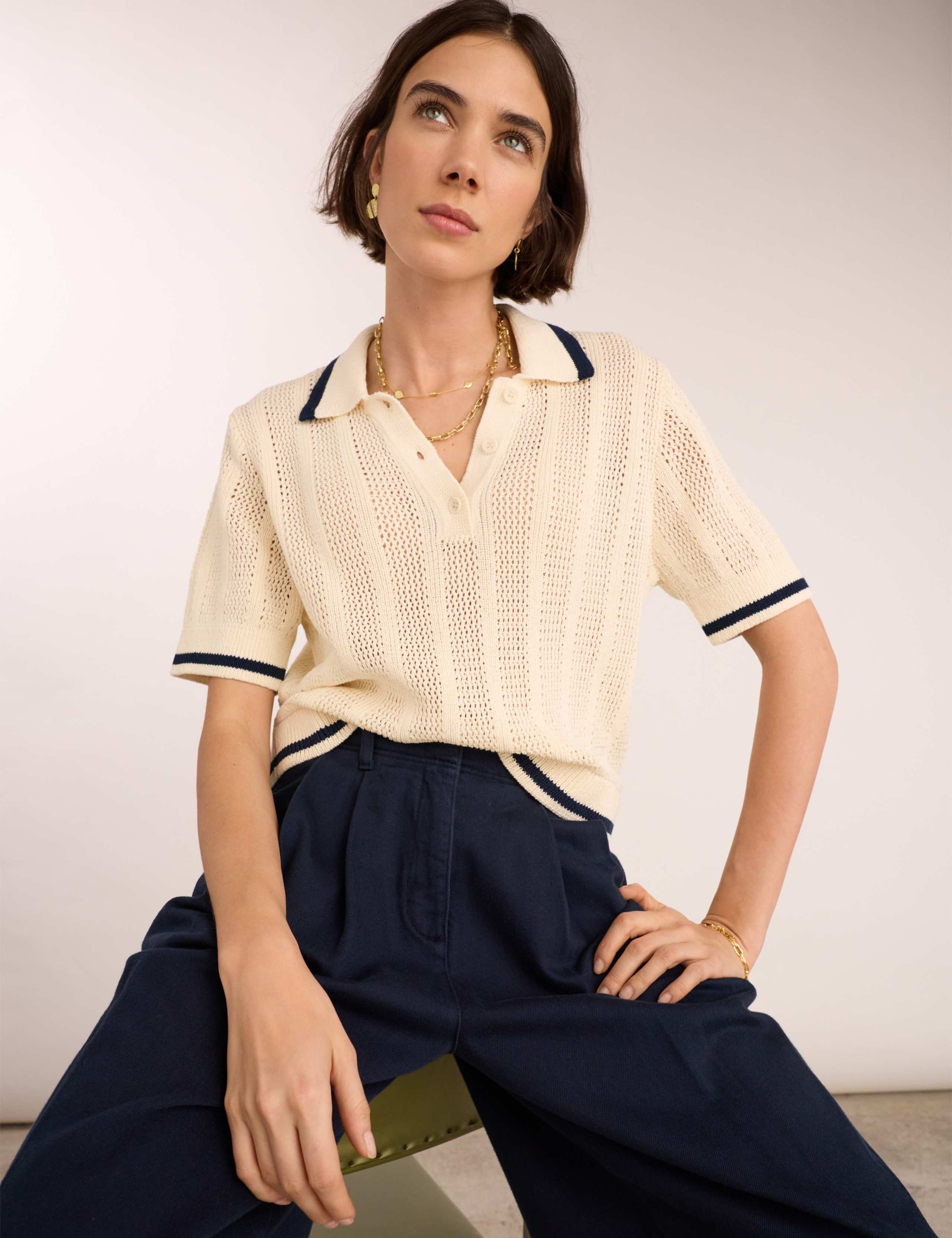 Pure Cotton Collared Knitted Top