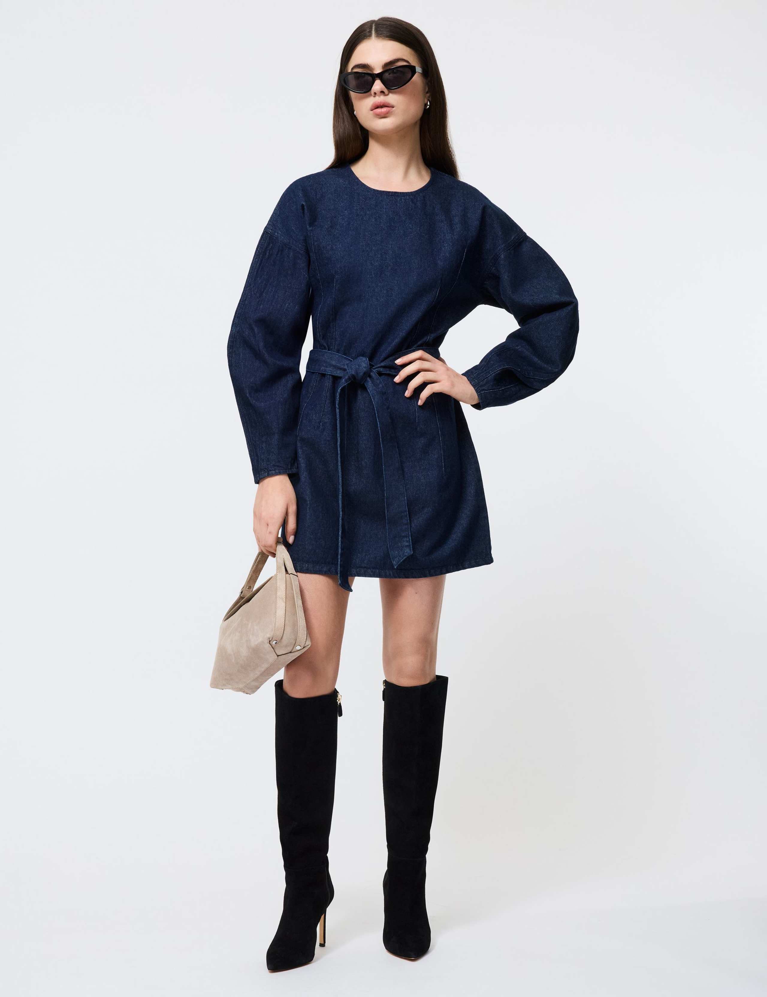 Denim Belted Mini Tea Dress