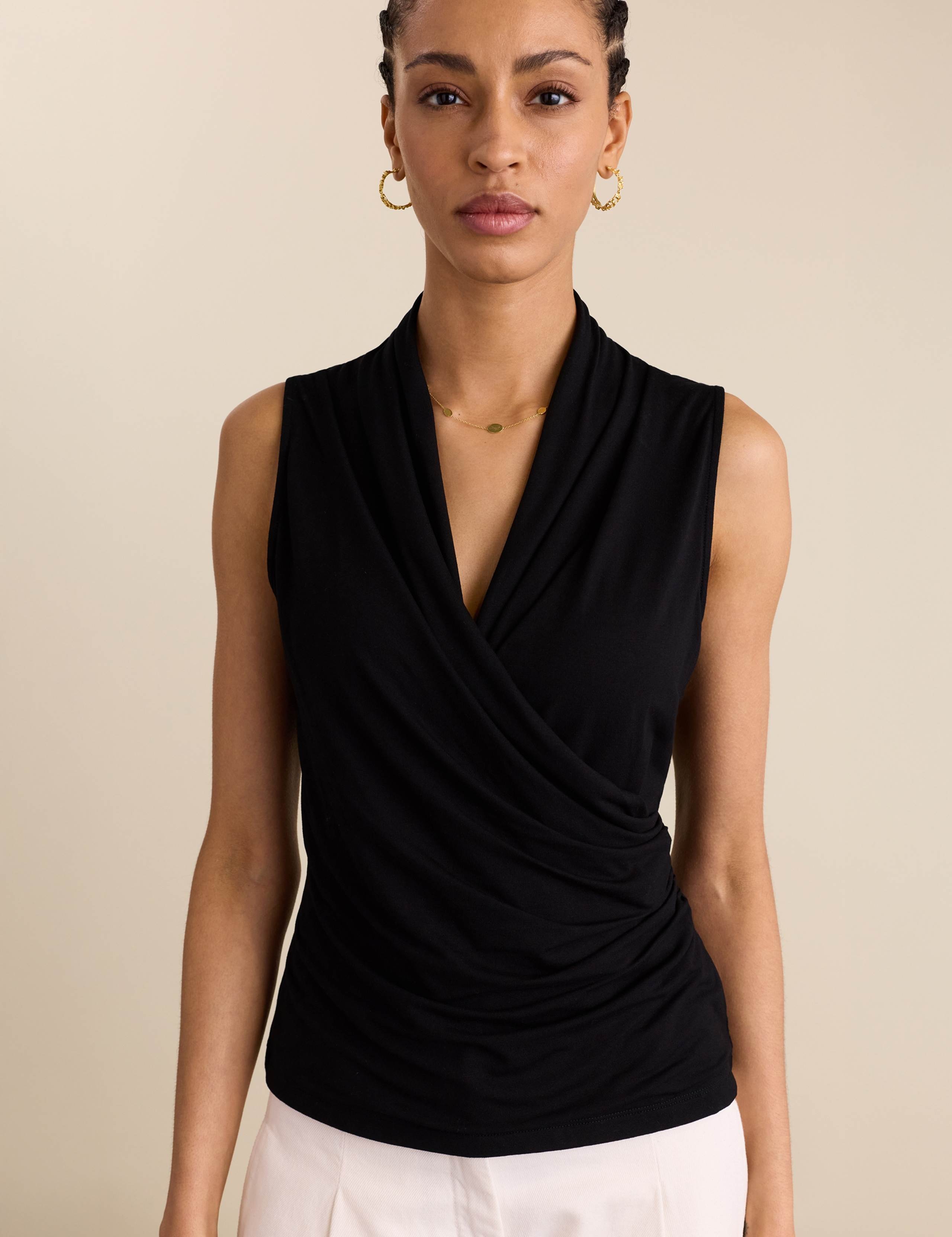 Jersey V-Neck Wrap Detail Vest